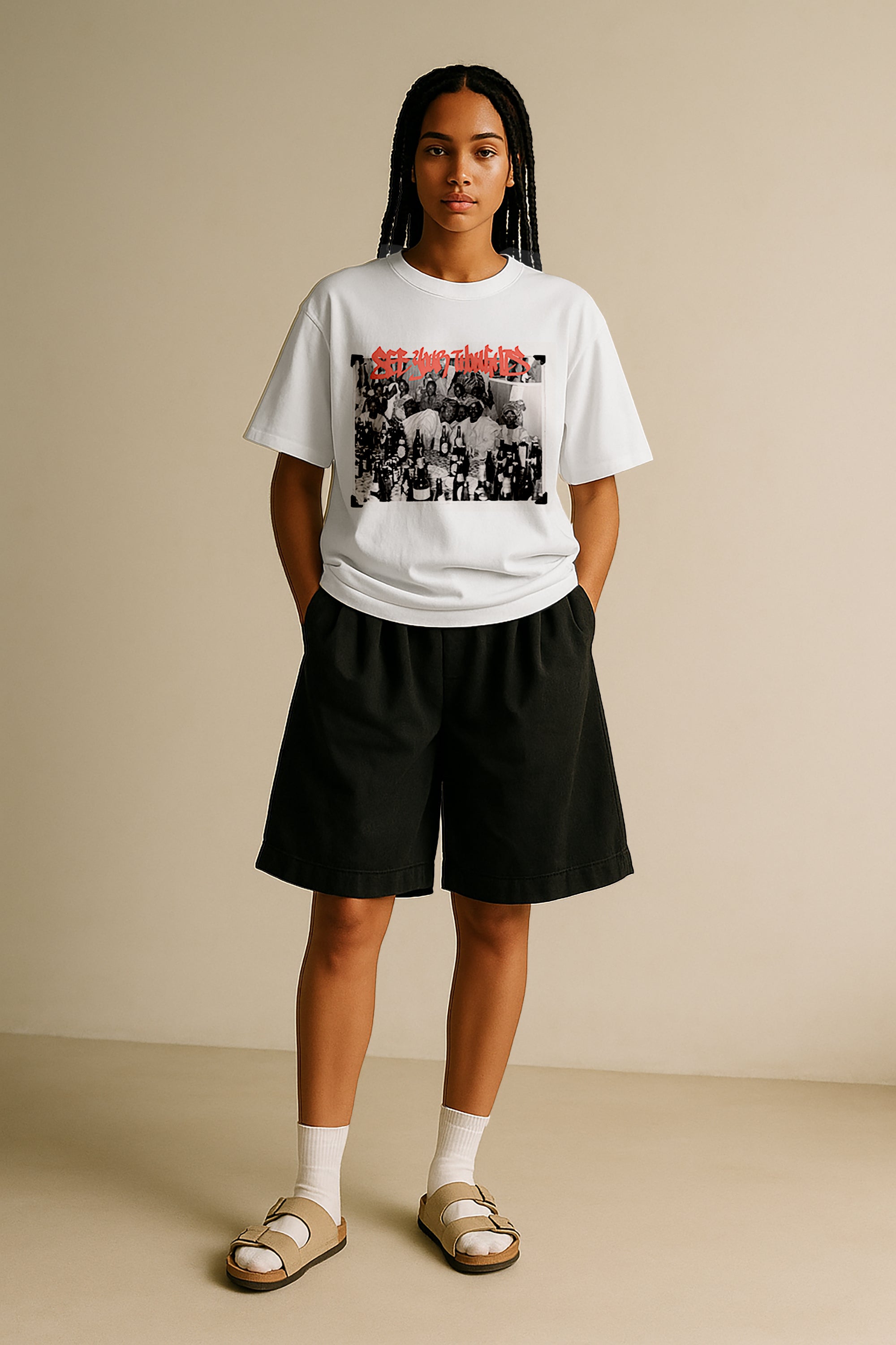 White Memory Card Print T-Shirt - Red Print