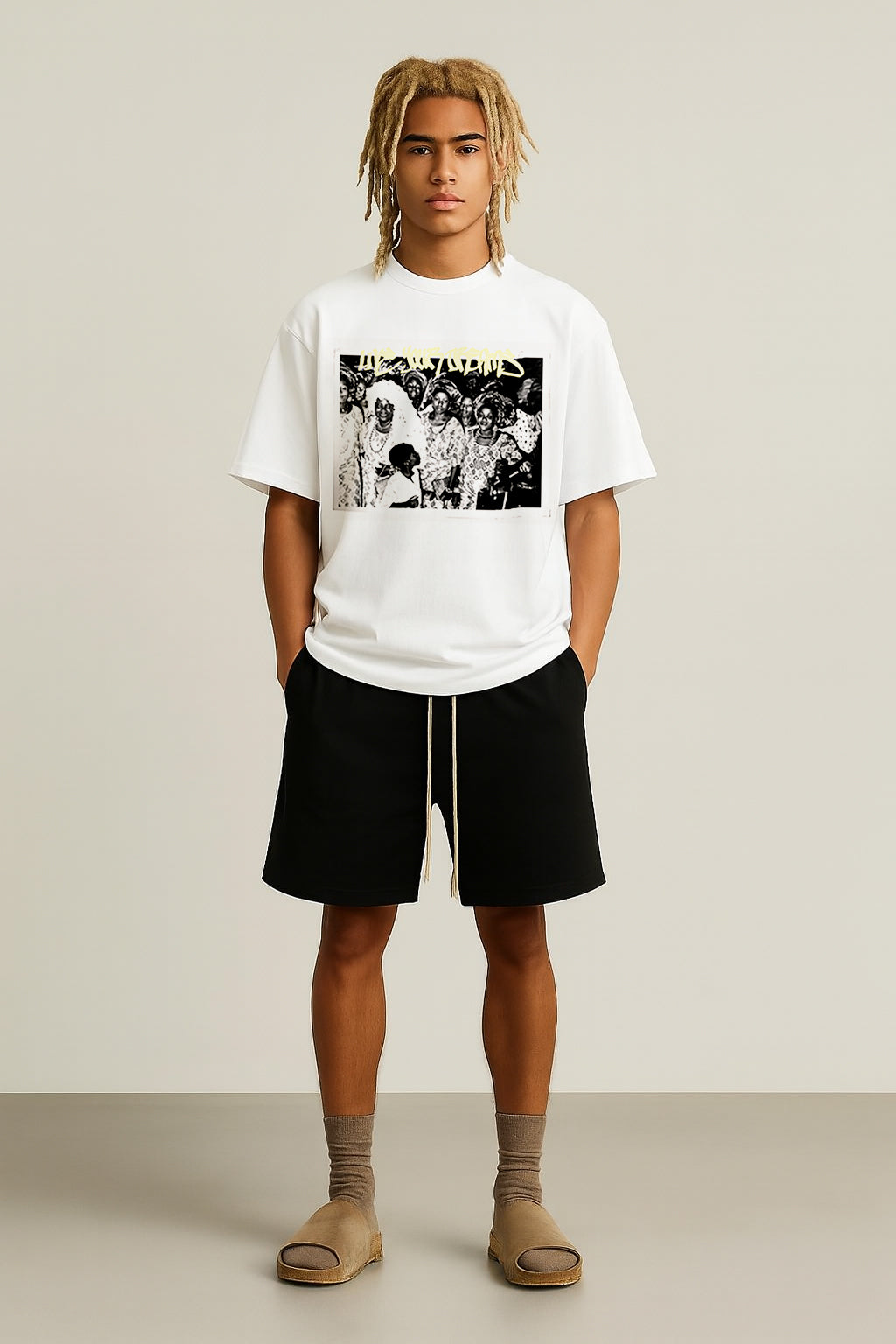 White Memory Card Print T-Shirt - Yellow Print