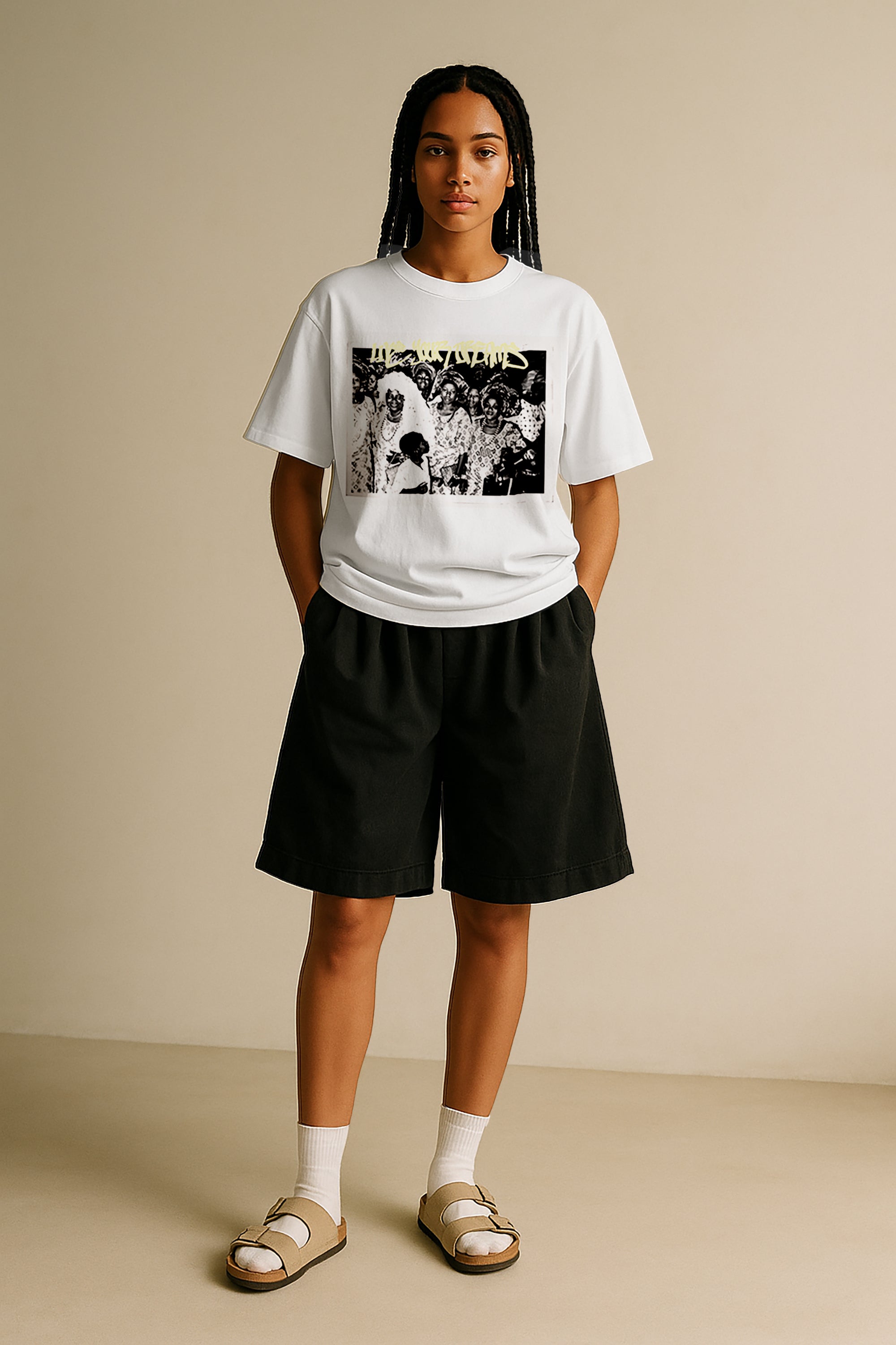 White Memory Card Print T-Shirt - Yellow Print