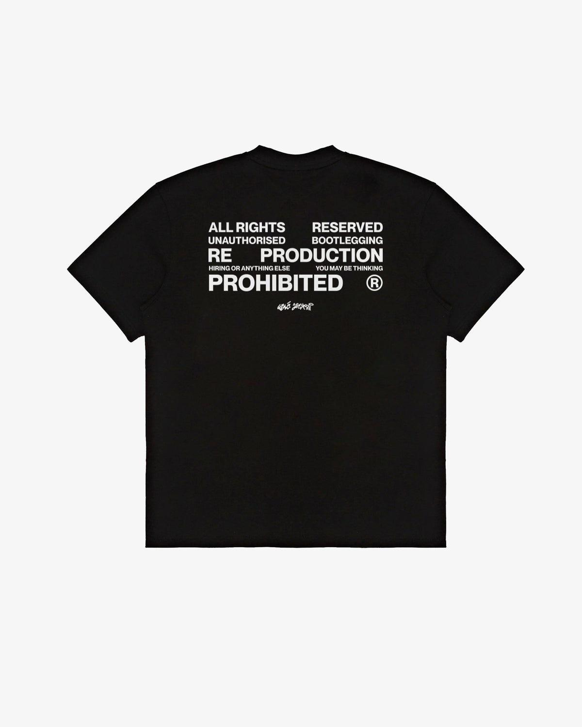 Black t-shirt with text on the back