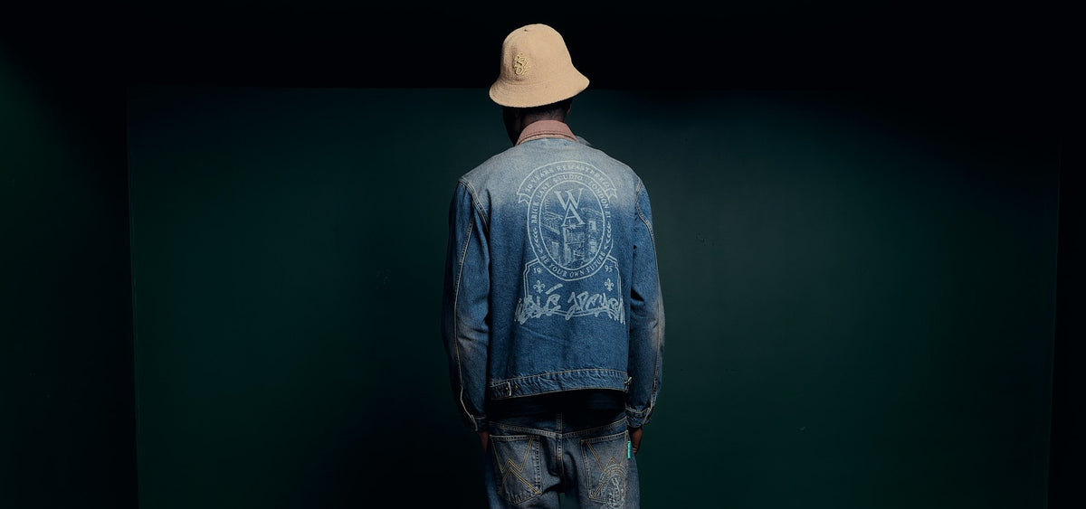 Masters denim jacket and jeans from the back, Walé Adeyemi AW26, 30 Years Remastered