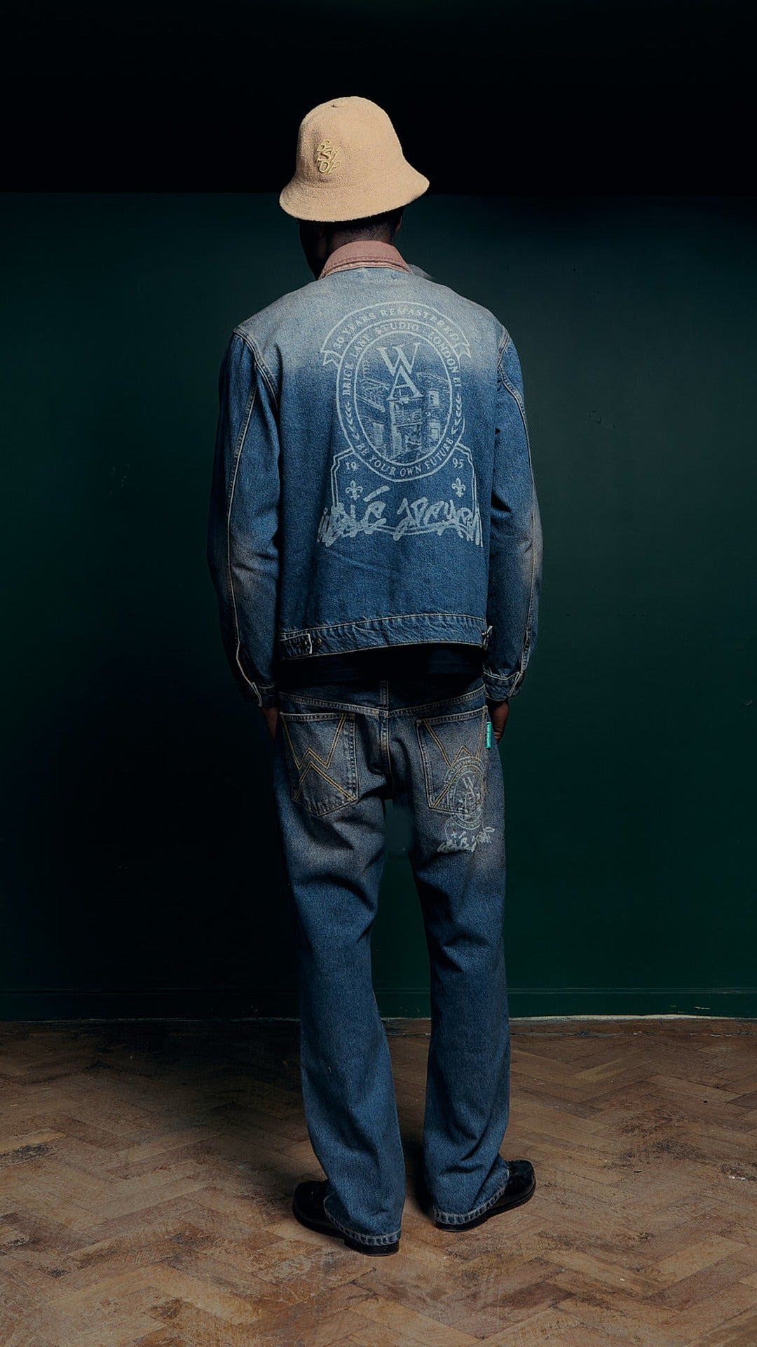 Masters denim jacket and jeans from the back, Walé Adeyemi AW26, 30 Years Remastered