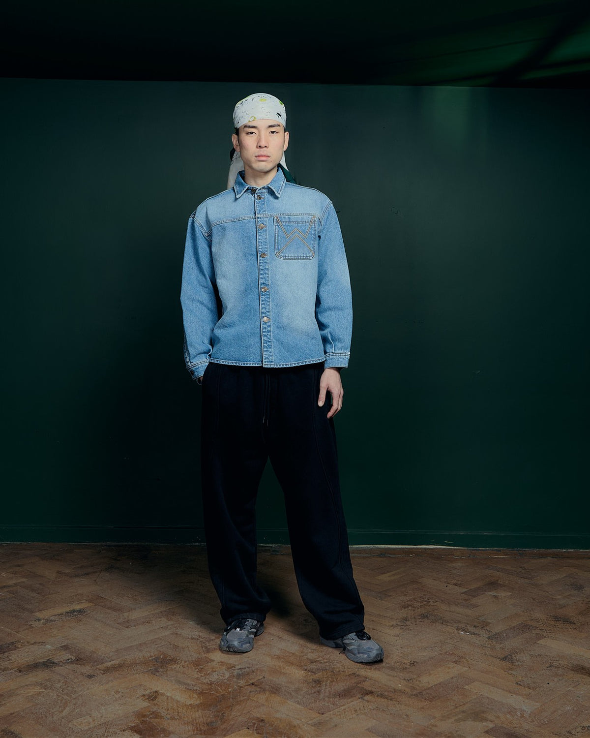 Studio Denim Overshirt in Blue, full look
