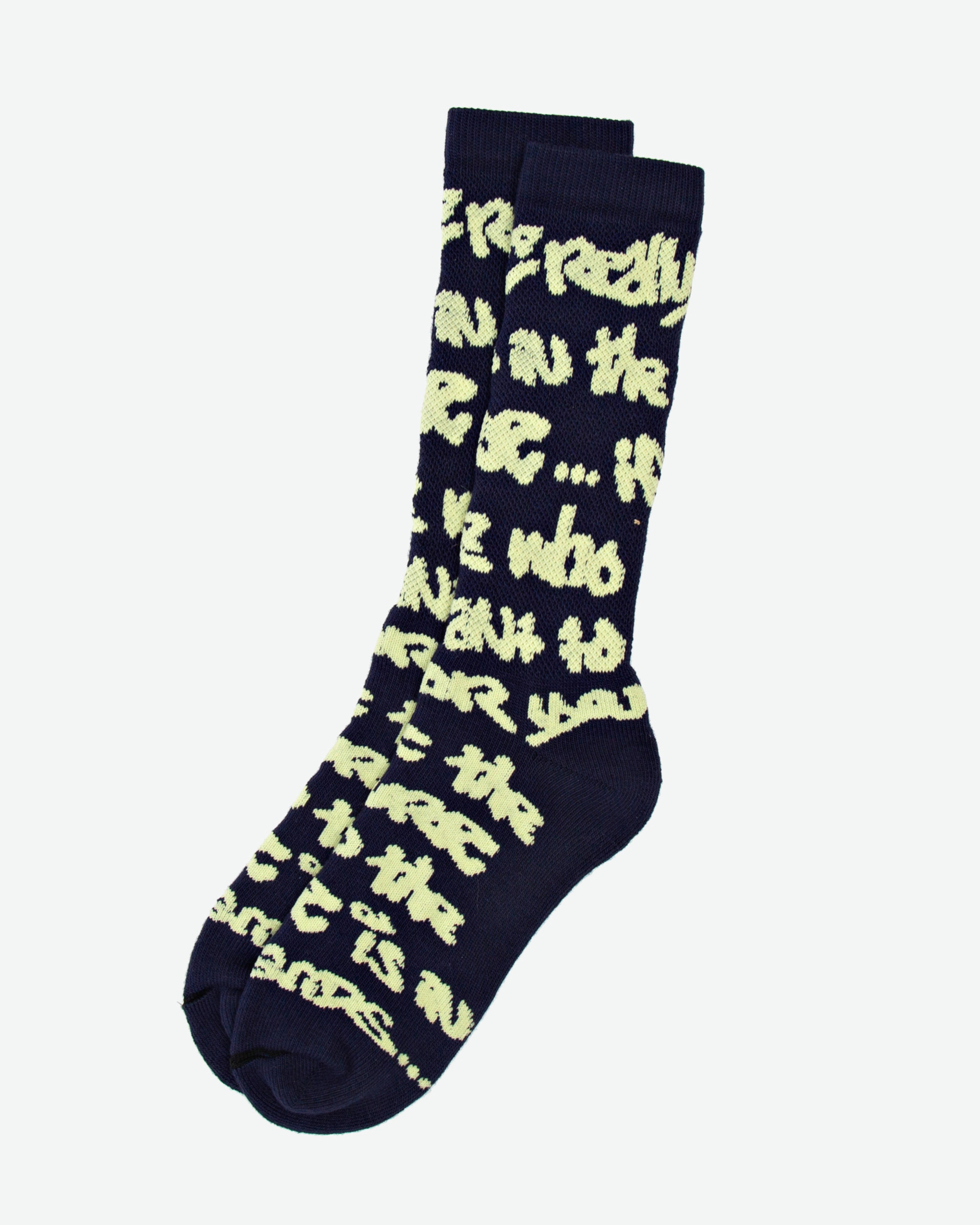 Walé Adeyemi Base Line Sock graffiti socks in Indigo/Yellow