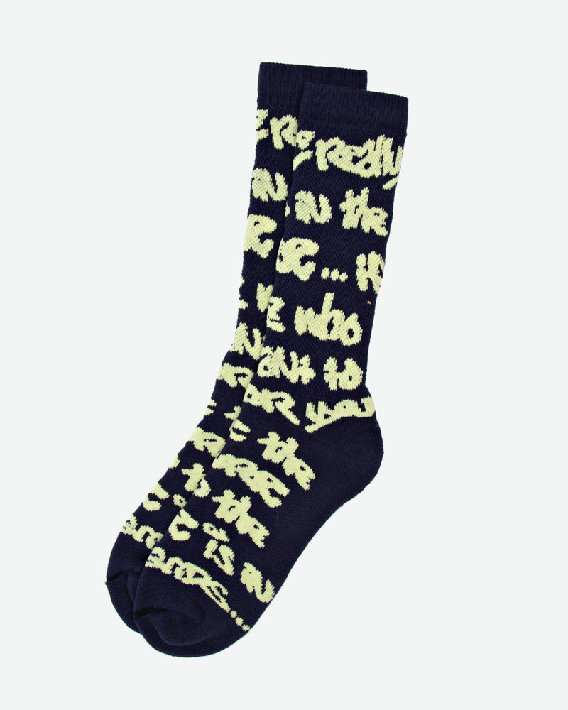 Walé Adeyemi Base Line Sock graffiti socks in Indigo/Yellow