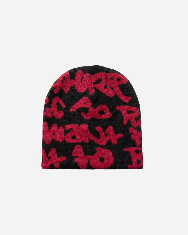 Verse Reversible Beanie by Walé Adeyemi turned to its reverse side, black with red script