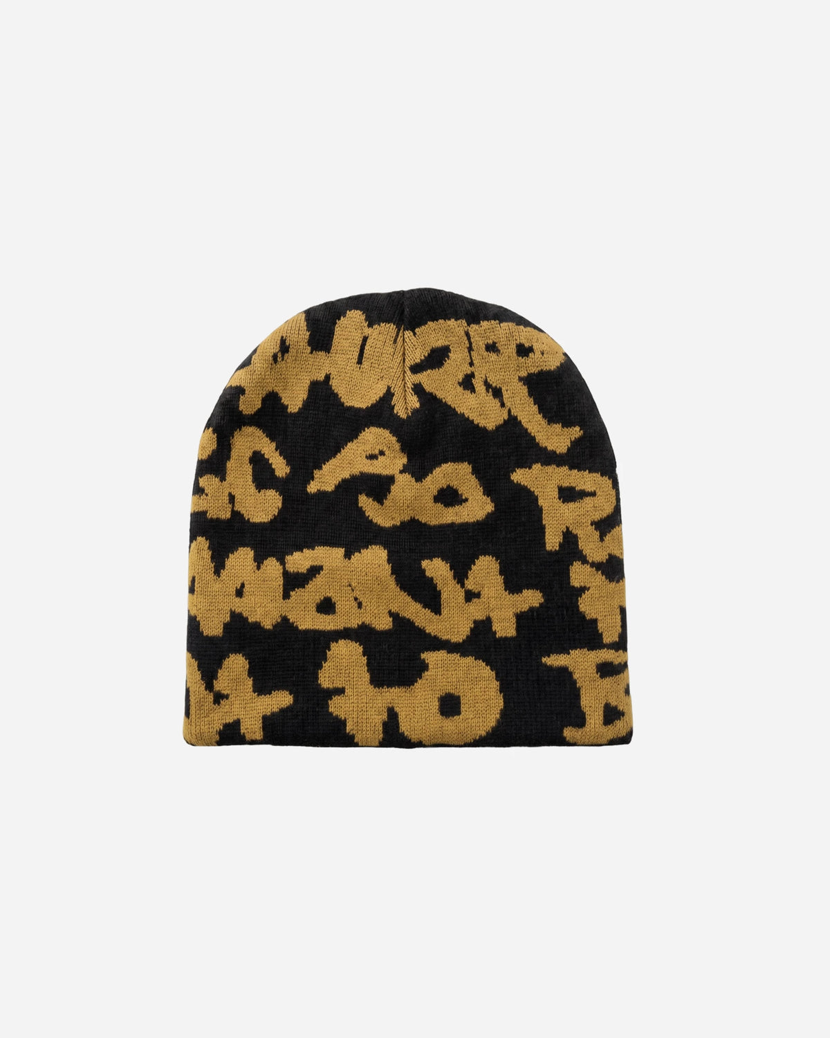 Verse Reversible Beanie by Walé Adeyemi, black with yellow script knitted all over
