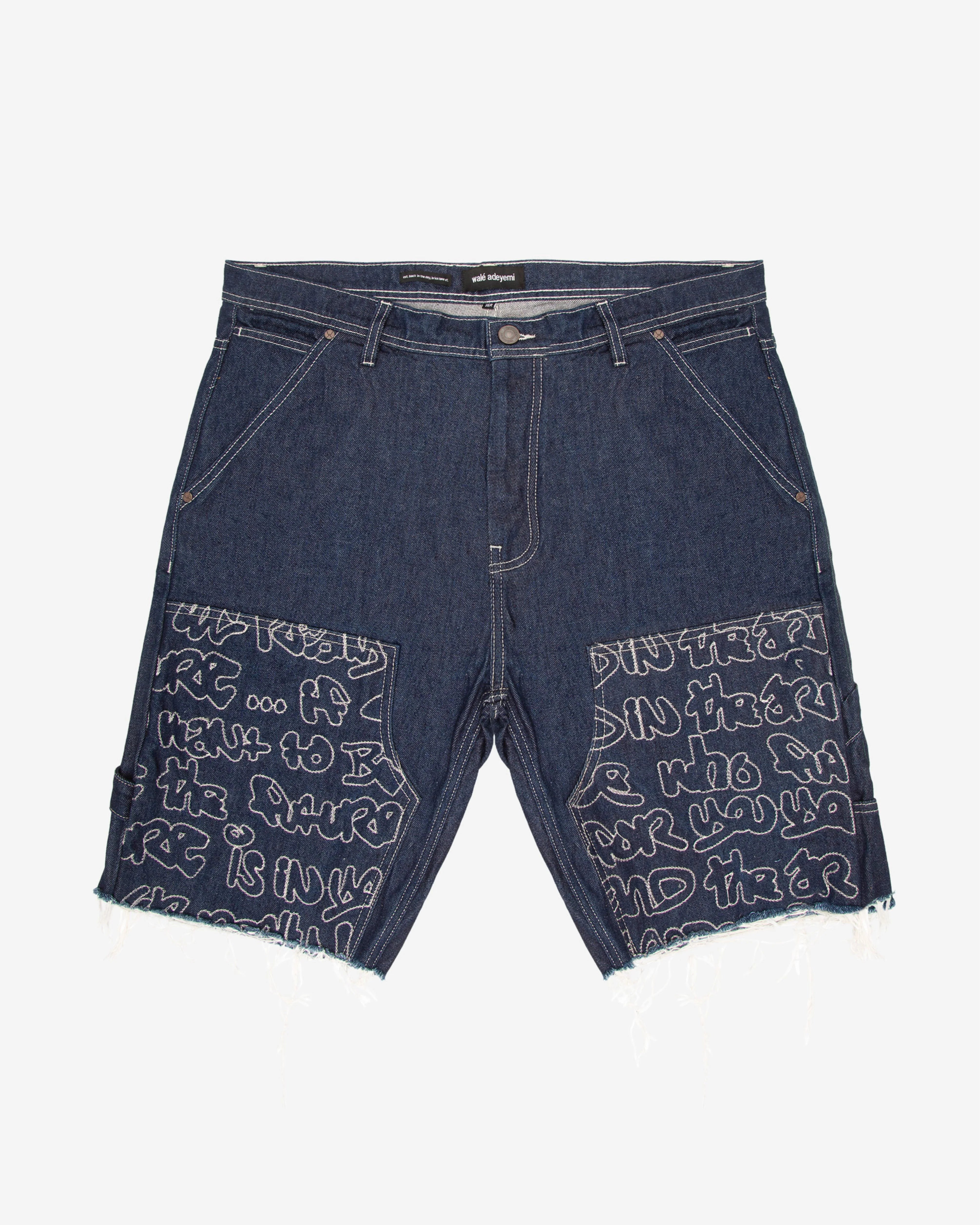Walé Adeyemi Archive Carpenter Denim Shorts in Navy, front flat-lay view