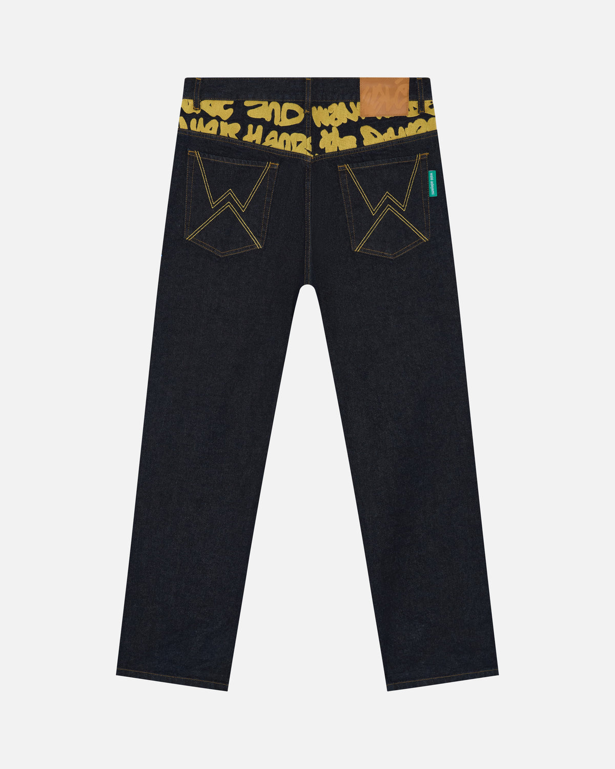 Walé Adeyemi Sessions Denim Jeans in Misted Yellow (raw rinse wash), flat on white, back