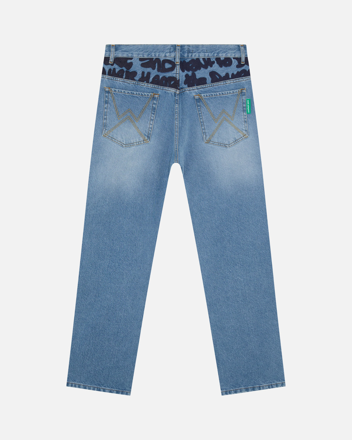 Walé Adeyemi Archive Denim Jeans in Navy Peony (light blue wash), flat on white, back