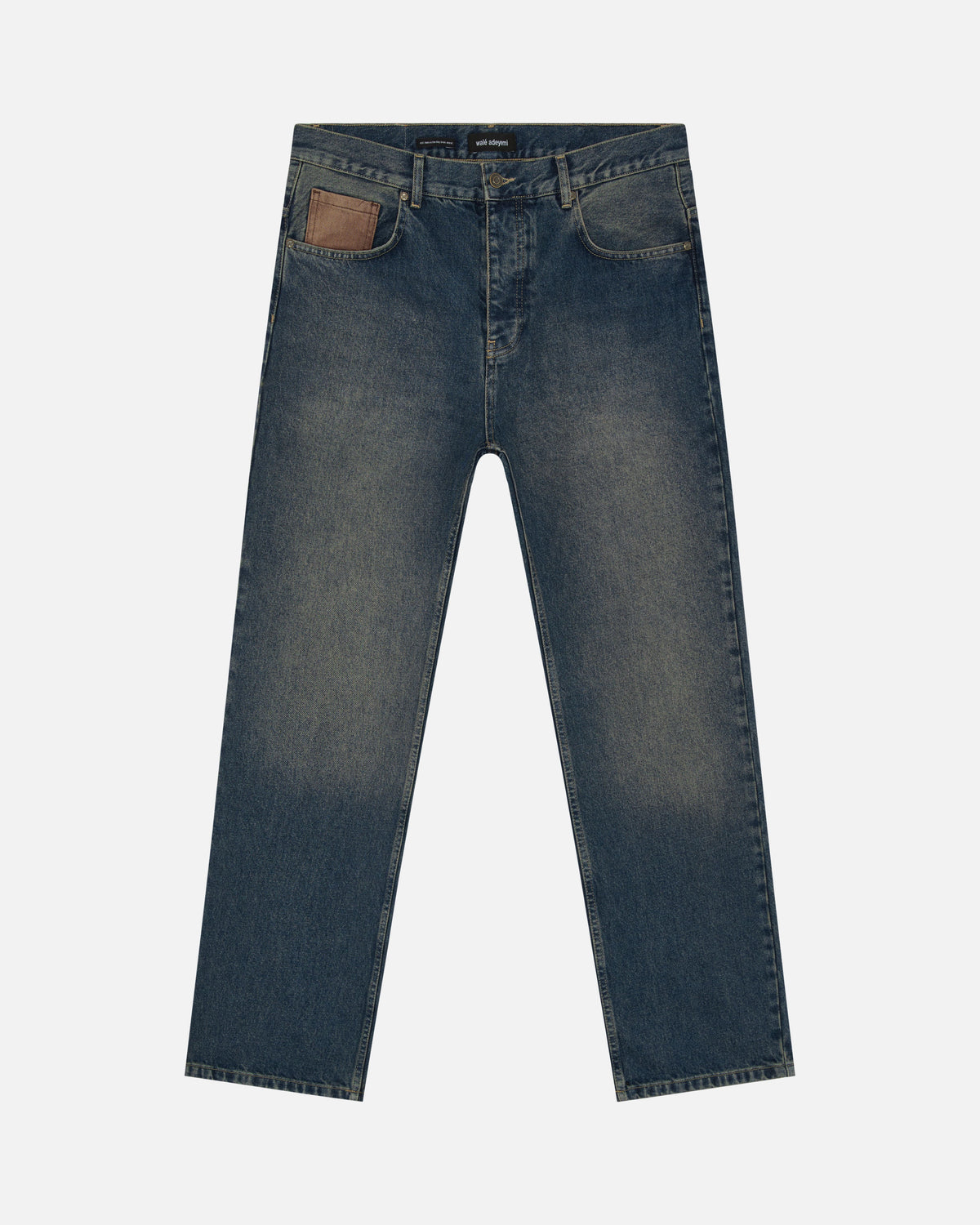 Walé Adeyemi Masters Denim Jeans in Tinted Dark Wash, flat on white, front