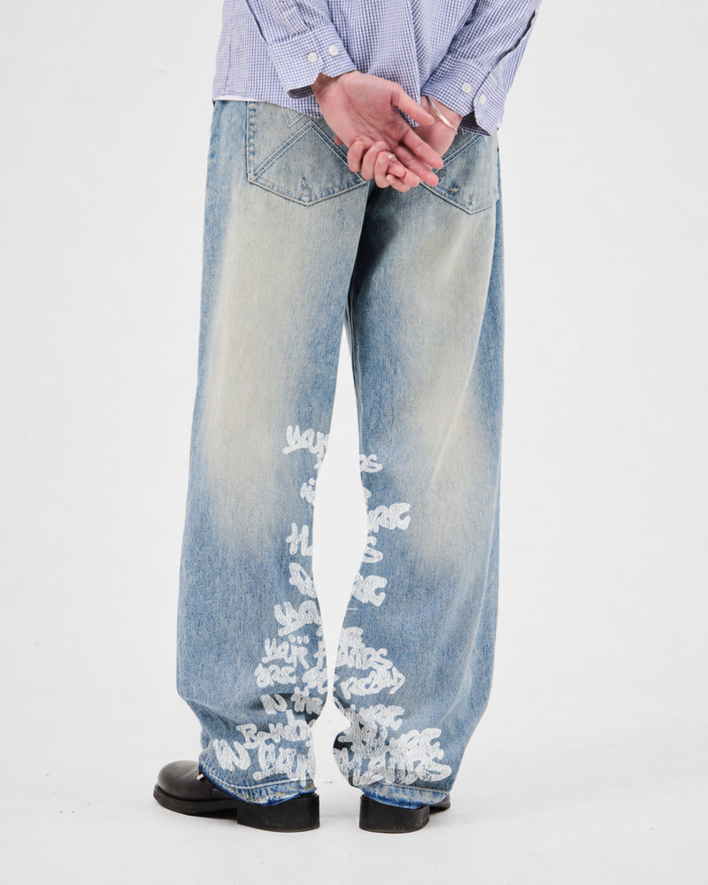 Wale Adeyemi LP Custom Denim Jeans graffiti denim jeans