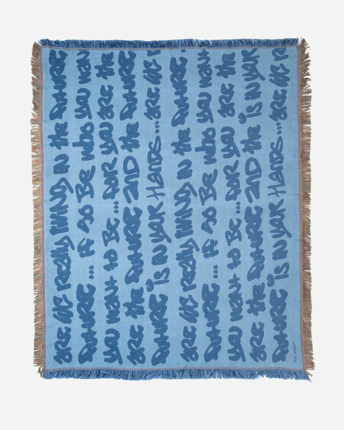 Walé Adeyemi blue graffiti print woven throw blanket with fringe