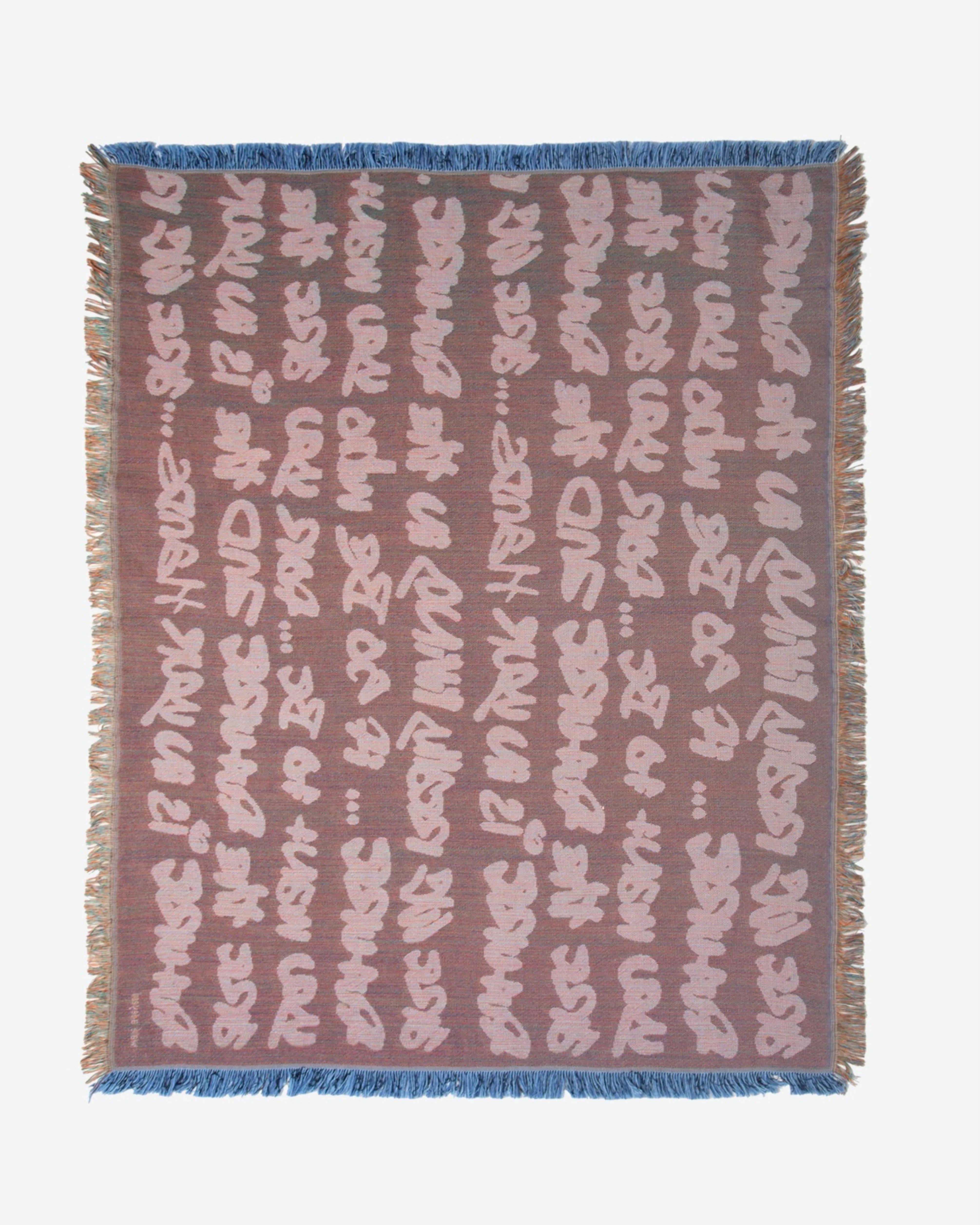 Walé Adeyemi pink graffiti print woven throw blanket with fringe