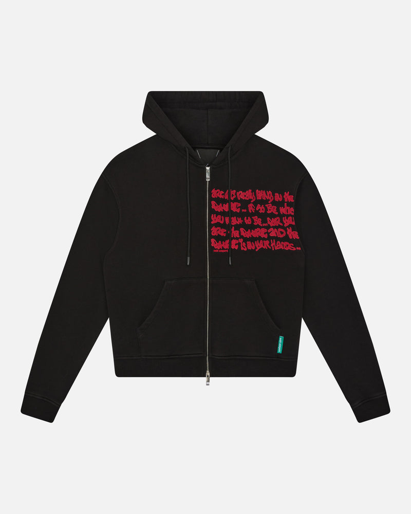 Walé Adeyemi Verse Hoodie in Black/Red, flat on white, front