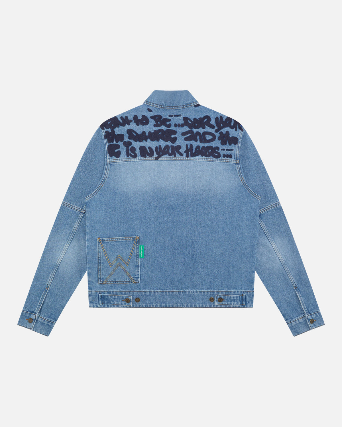 Walé Adeyemi Archive Denim Jacket in Navy Peony (light blue wash), flat on white, back