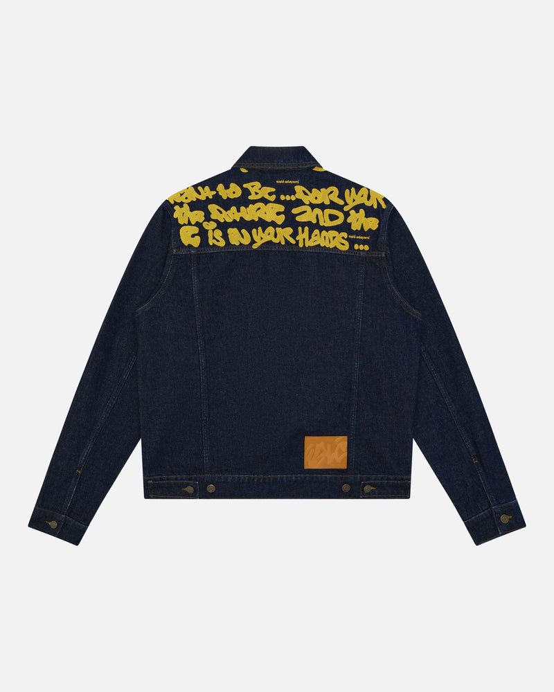 Walé Adeyemi Sessions Denim Jacket in Misted Yellow (raw rinse wash), flat on white, back