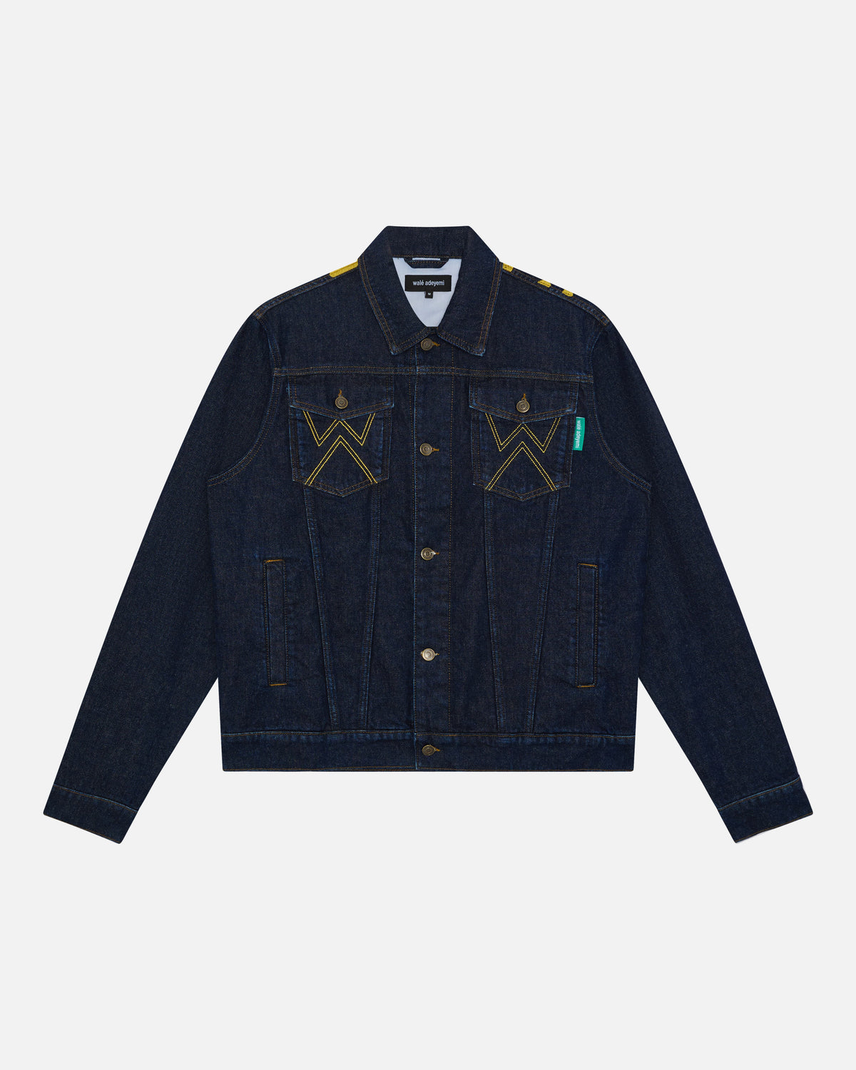 Walé Adeyemi Sessions Denim Jacket in Misted Yellow (raw rinse wash), flat on white, front