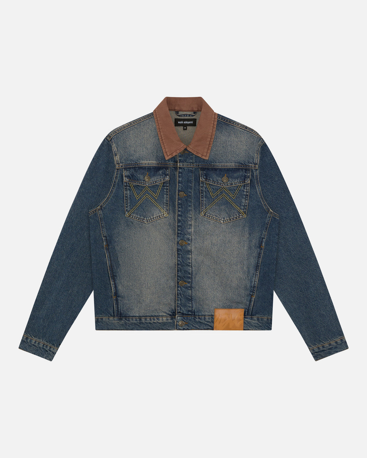 Walé Adeyemi Masters Denim Jacket in Tinted Dark Wash, flat on white, front