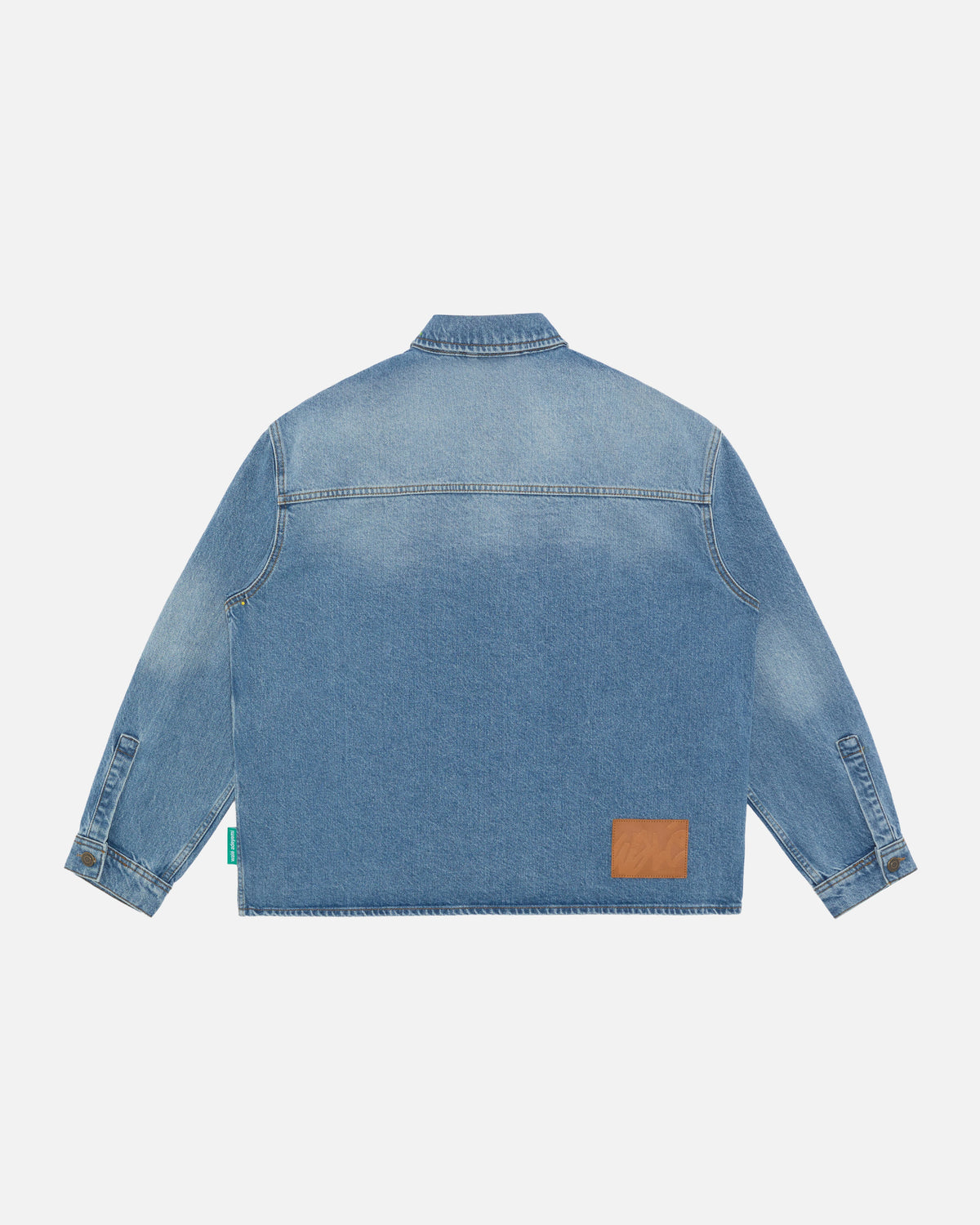 Walé Adeyemi Studio Denim Overshirt in Blue (light blue wash), flat on white, back
