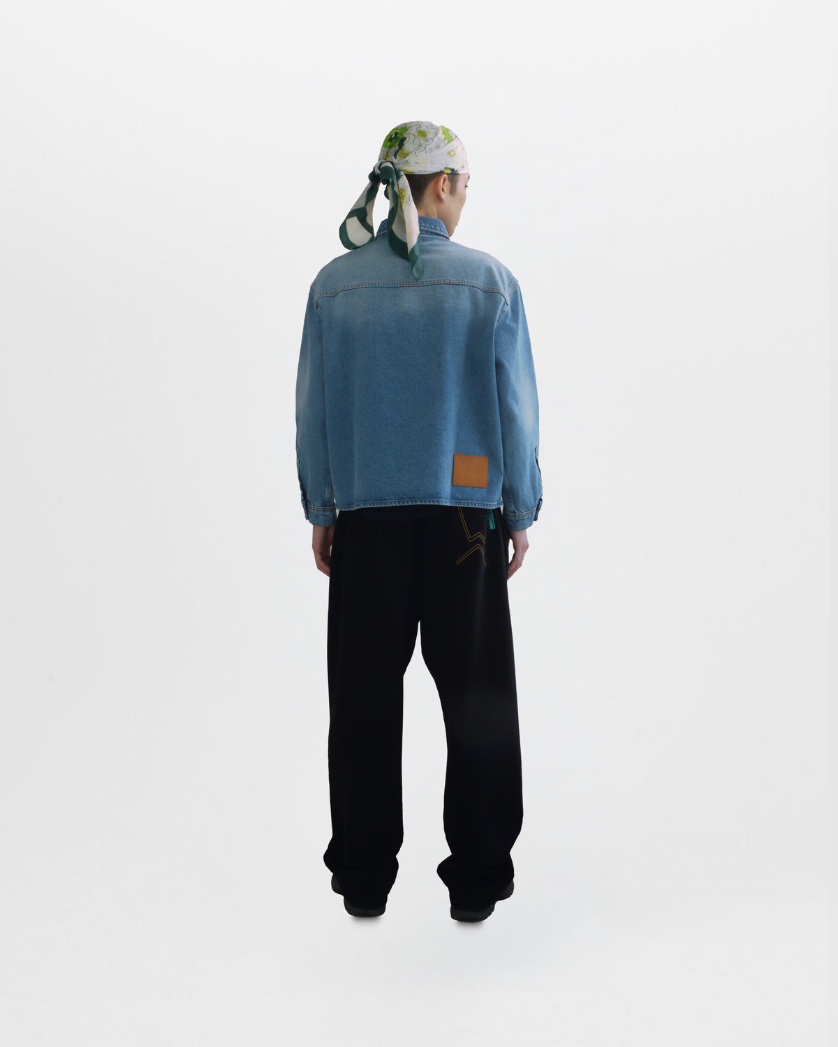 Walé Adeyemi Studio Denim Overshirt in Blue (light blue wash), on model, back