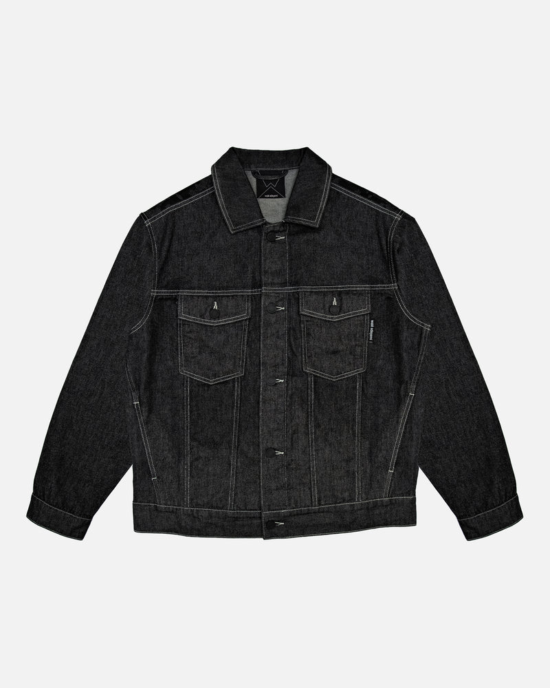 Walé Adeyemi Midnight Graf Denim Jacket in Black, flat lay front view