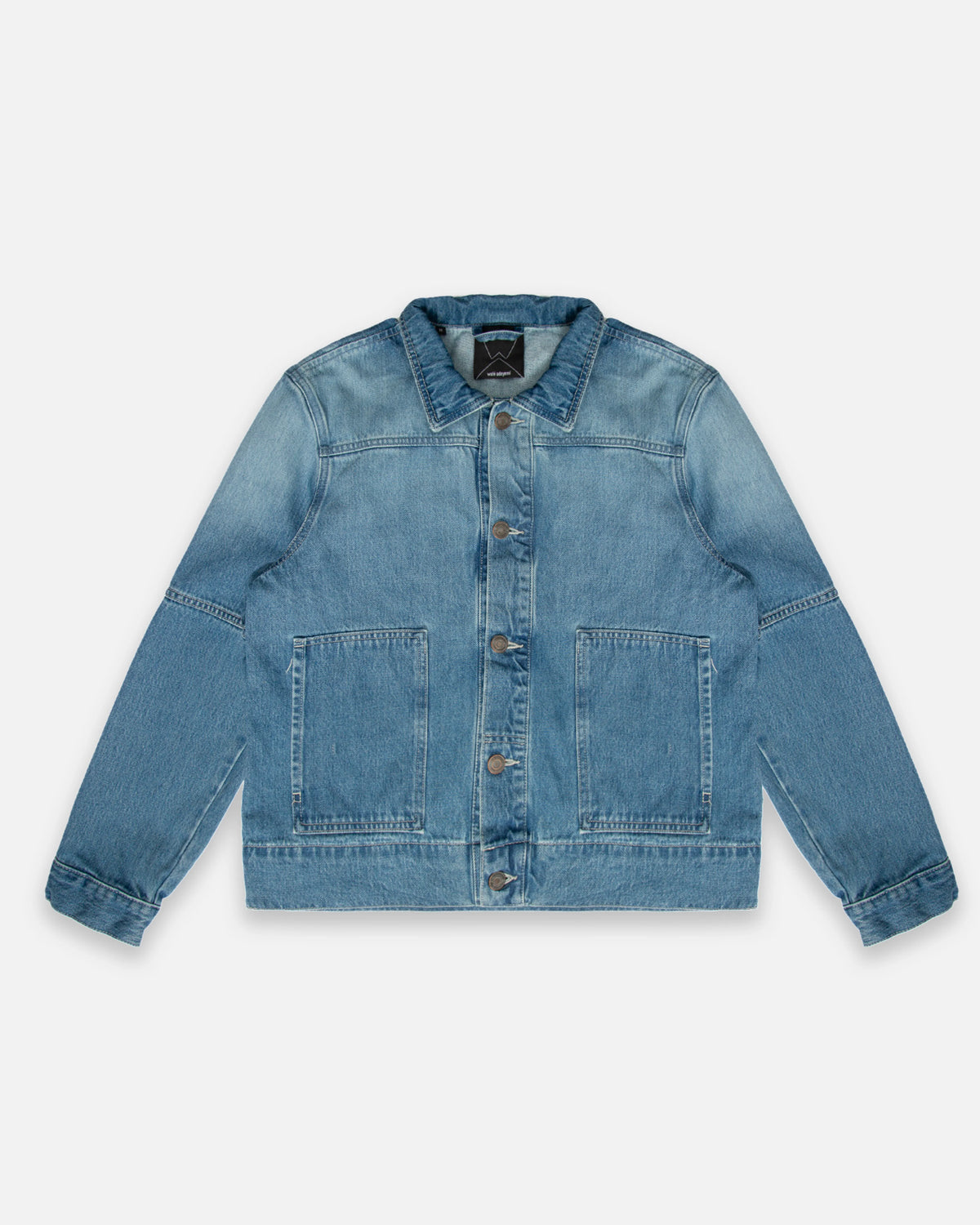 Walé Adeyemi Phantom Denim Jacket in Faded, flat lay front view, clean front