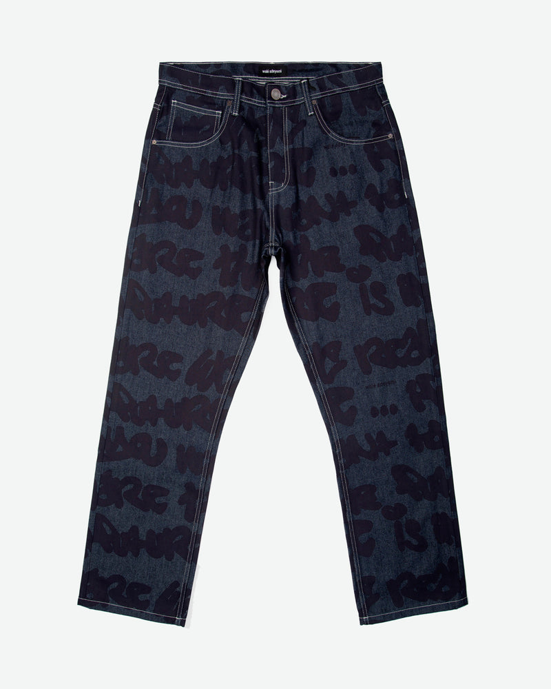 Walé Adeyemi Sound Clash Denim Jeans in Navy/Blue, front product view with graffiti print