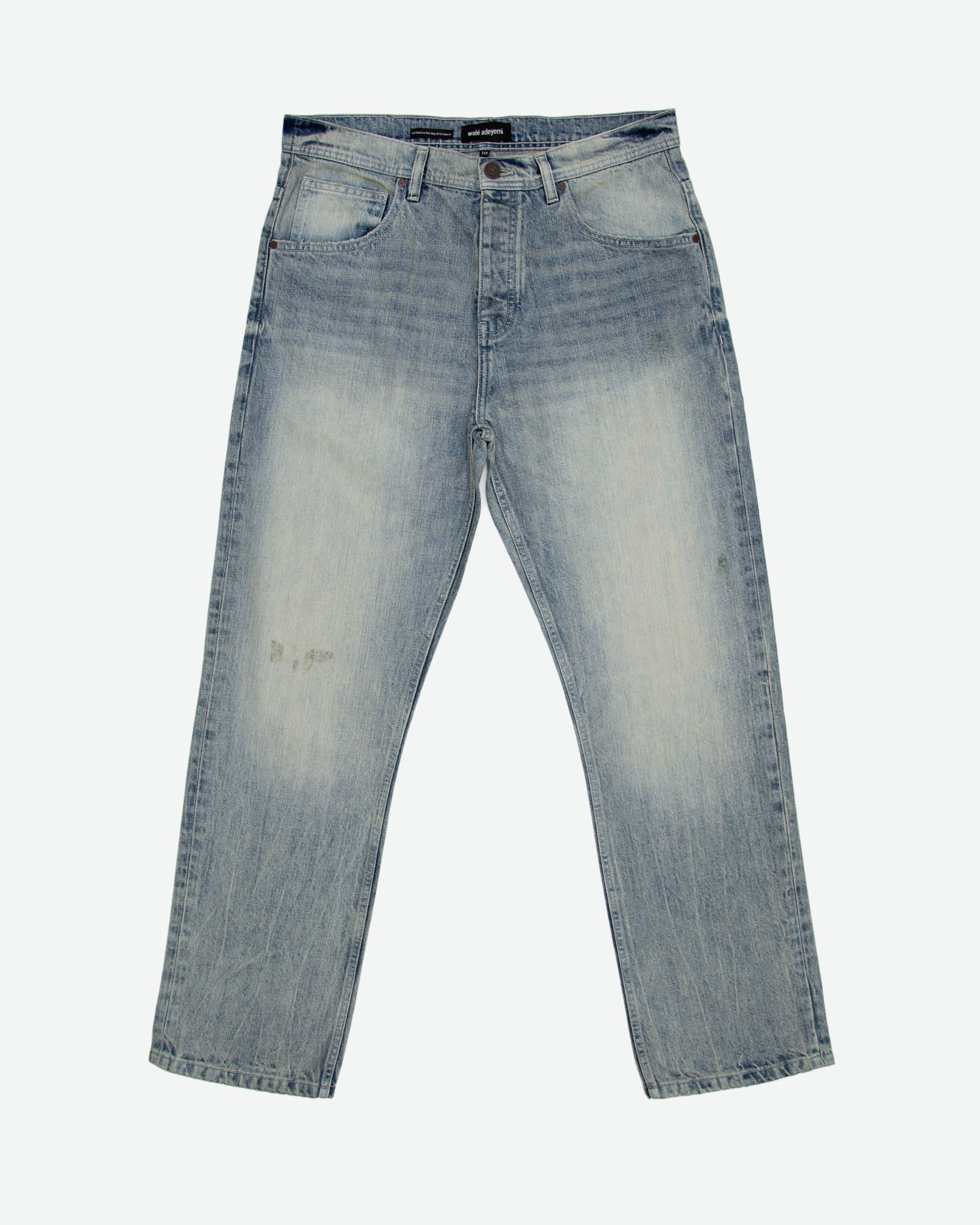 LP denim jeans in blue tint, styled view — By Walé Adeyemi