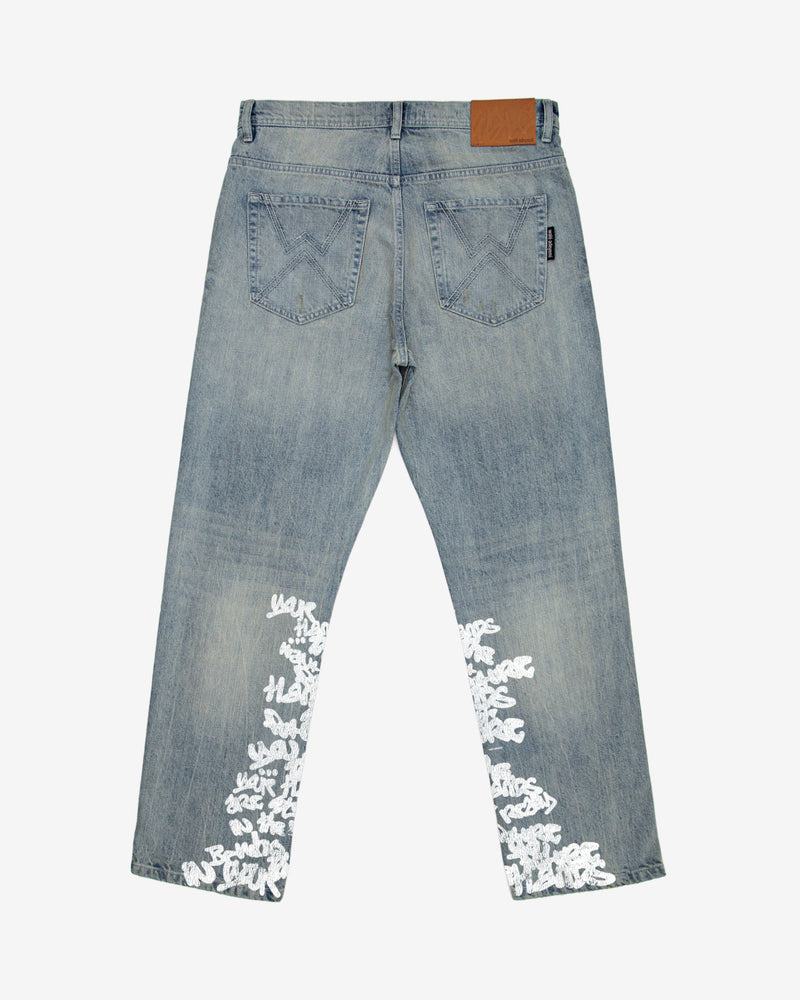 LP Custom denim jeans, flat lay detail — By Walé Adeyemi