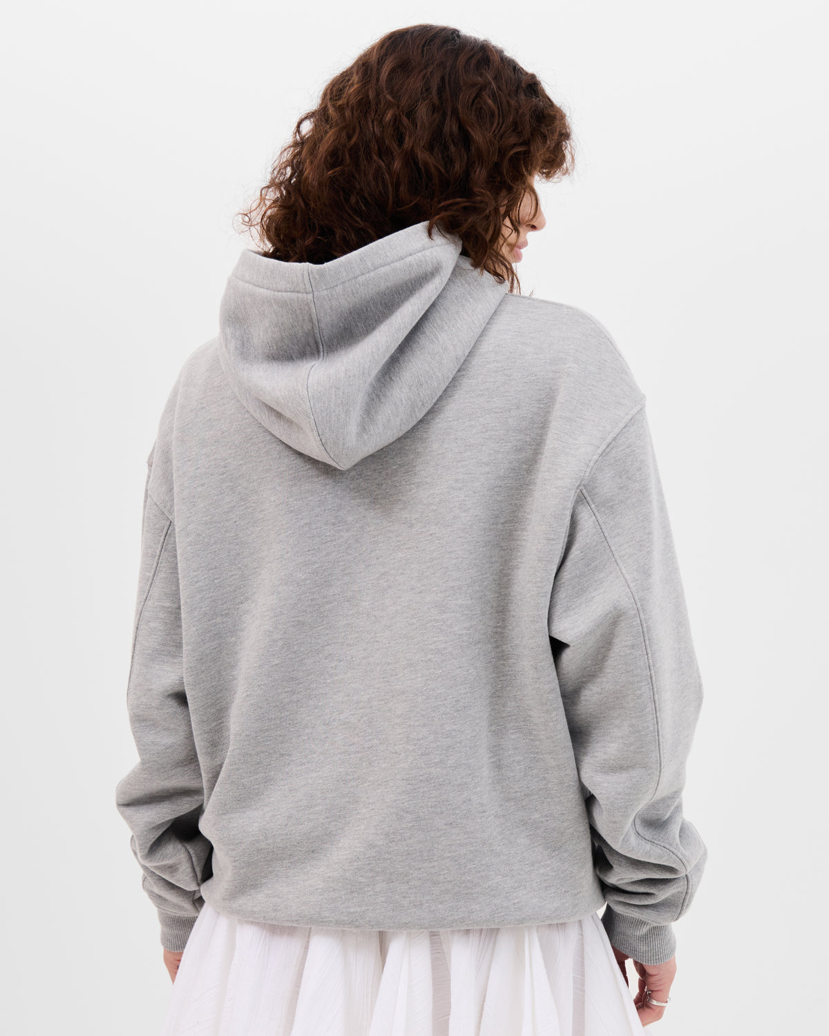 Model wearing Walé Adeyemi grey hoodie back view
