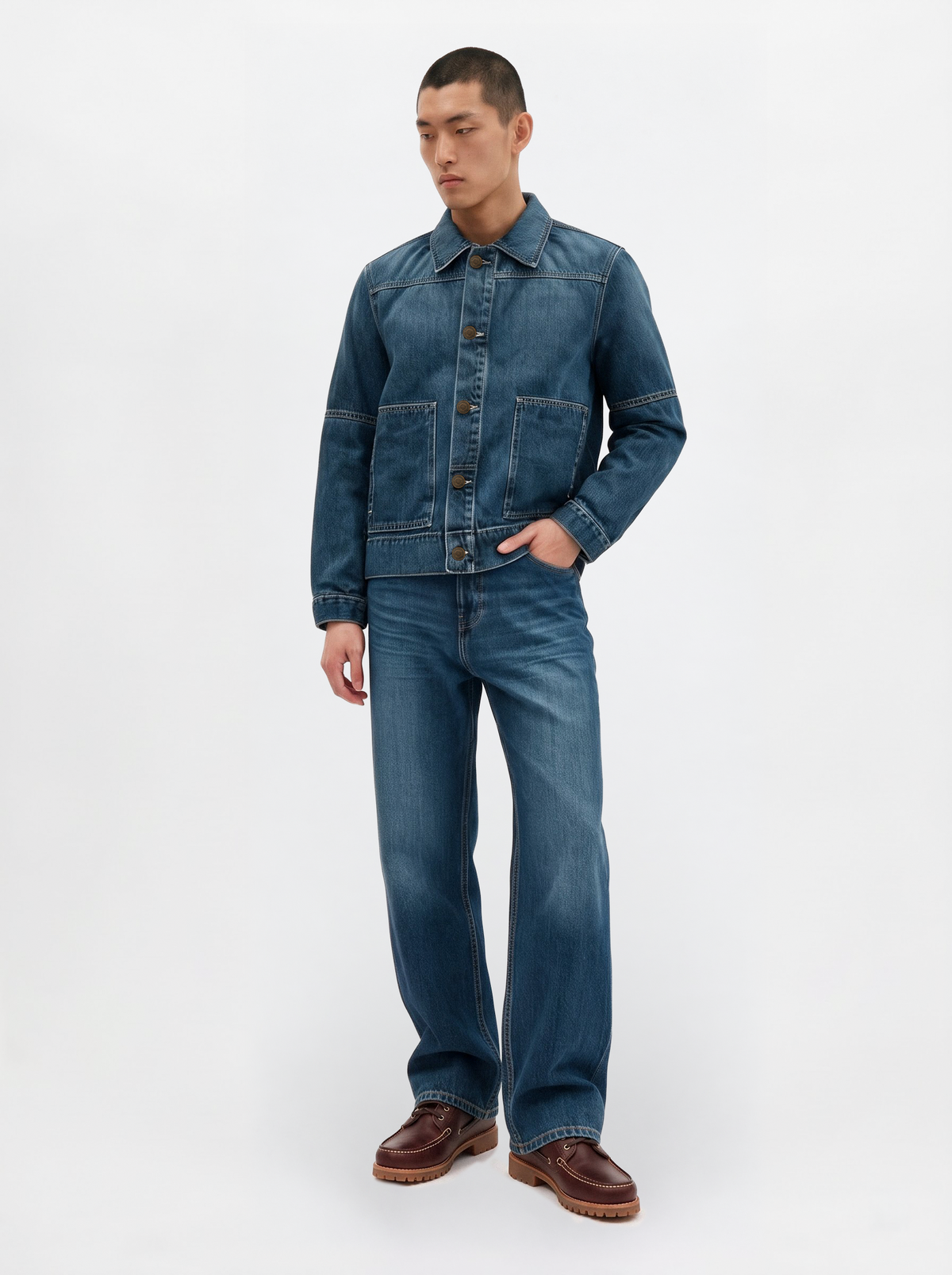 Walé Adeyemi Phantom Denim Jacket in Ink, model front view
