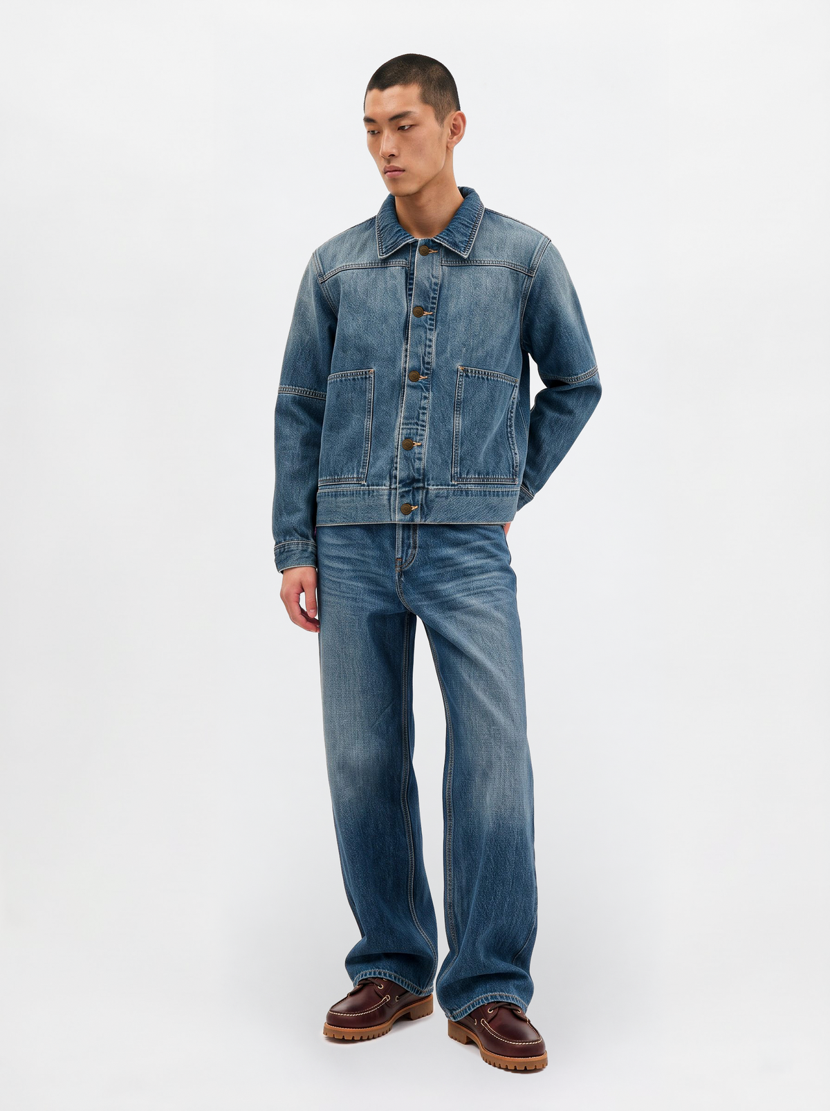 Walé Adeyemi Phantom Denim Jeans in Faded, model front view