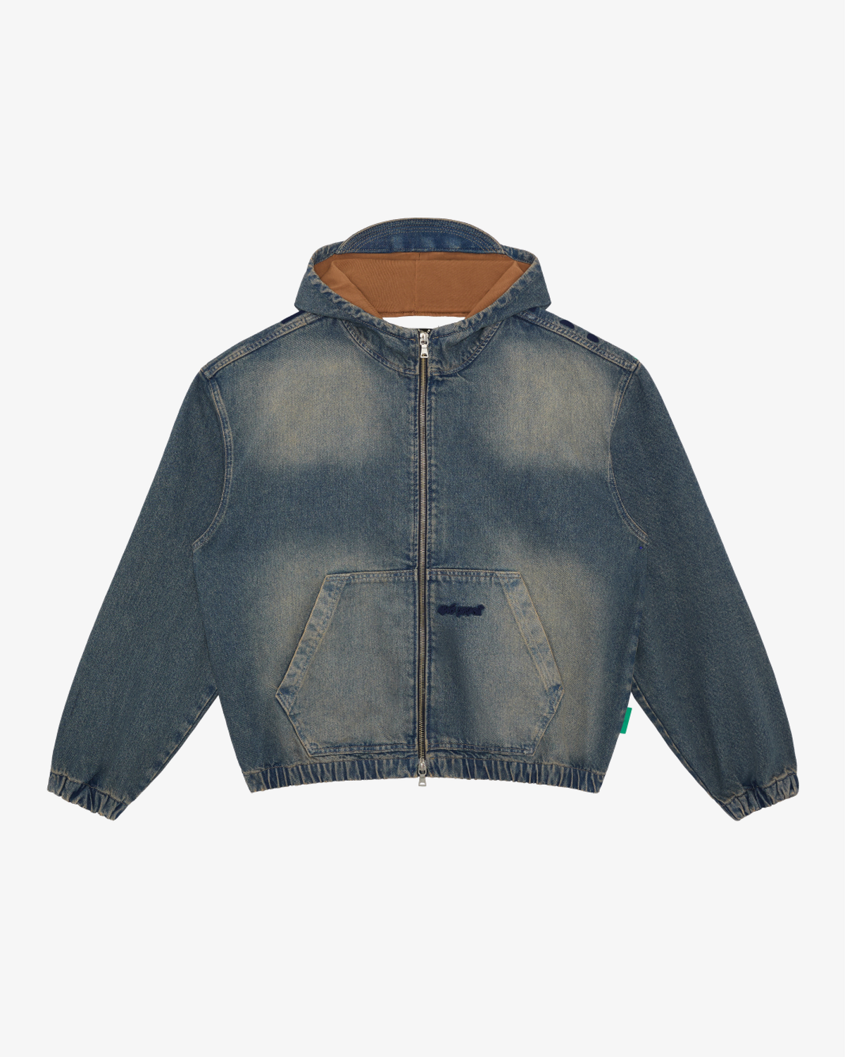 Walé Adeyemi Rinse Denim Hooded Jacket in Navy Peony (tinted dark wash), flat on white, front
