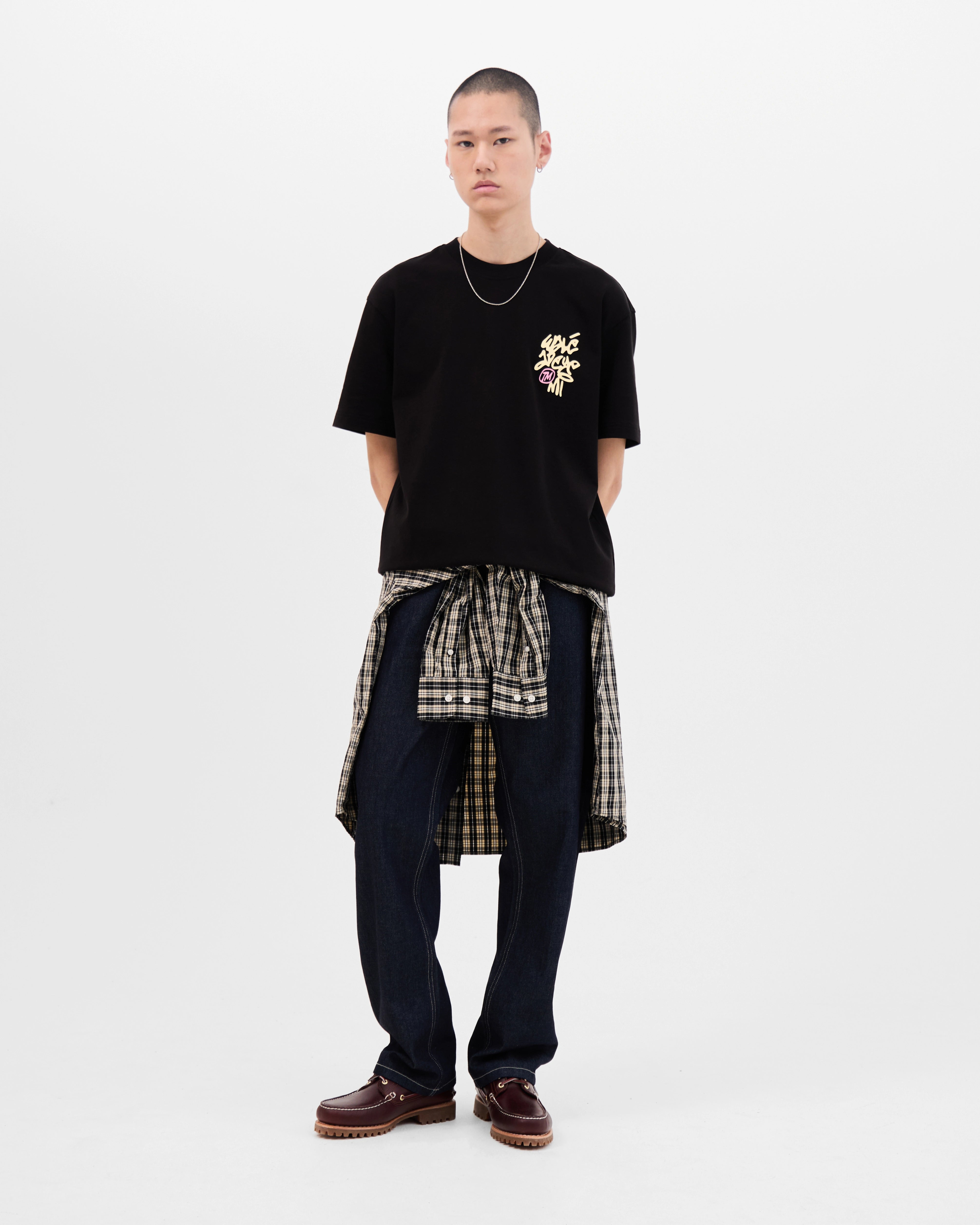 Styled look featuring the Walé Adeyemi Vinnie T-shirt in Black/Lemon