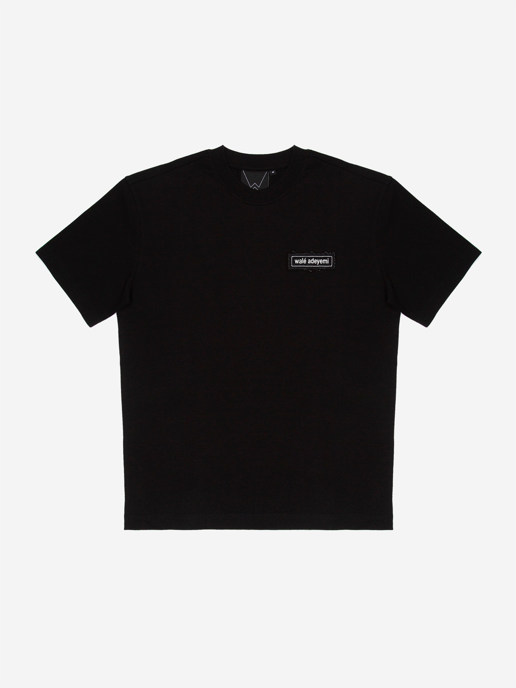 Walé Adeyemi Backbeat T-shirt in Black/White, front flat-lay view with woven chest patch