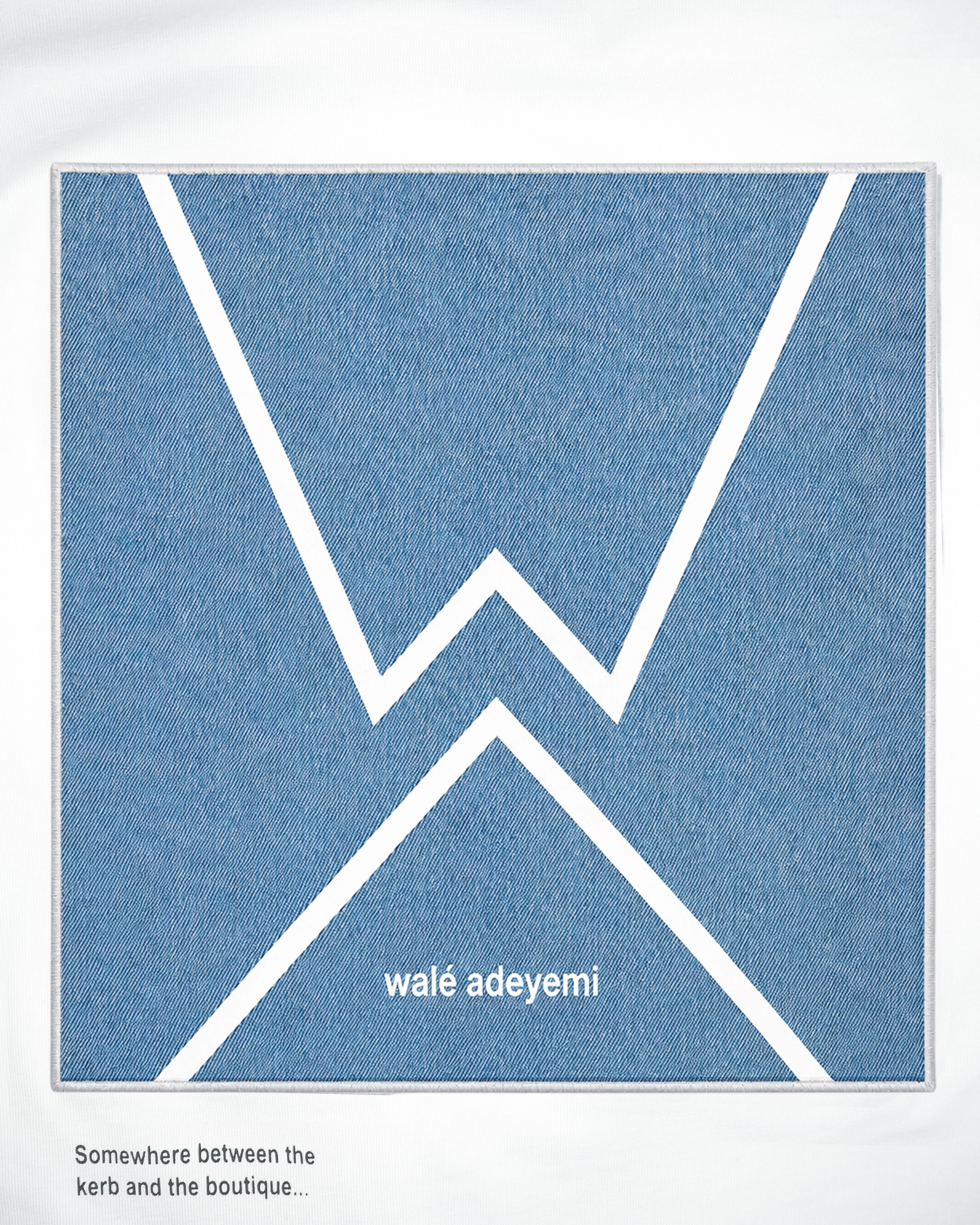 Close-up of the back patch on the Walé Adeyemi Backbeat long-sleeve T-shirt in White/Blue