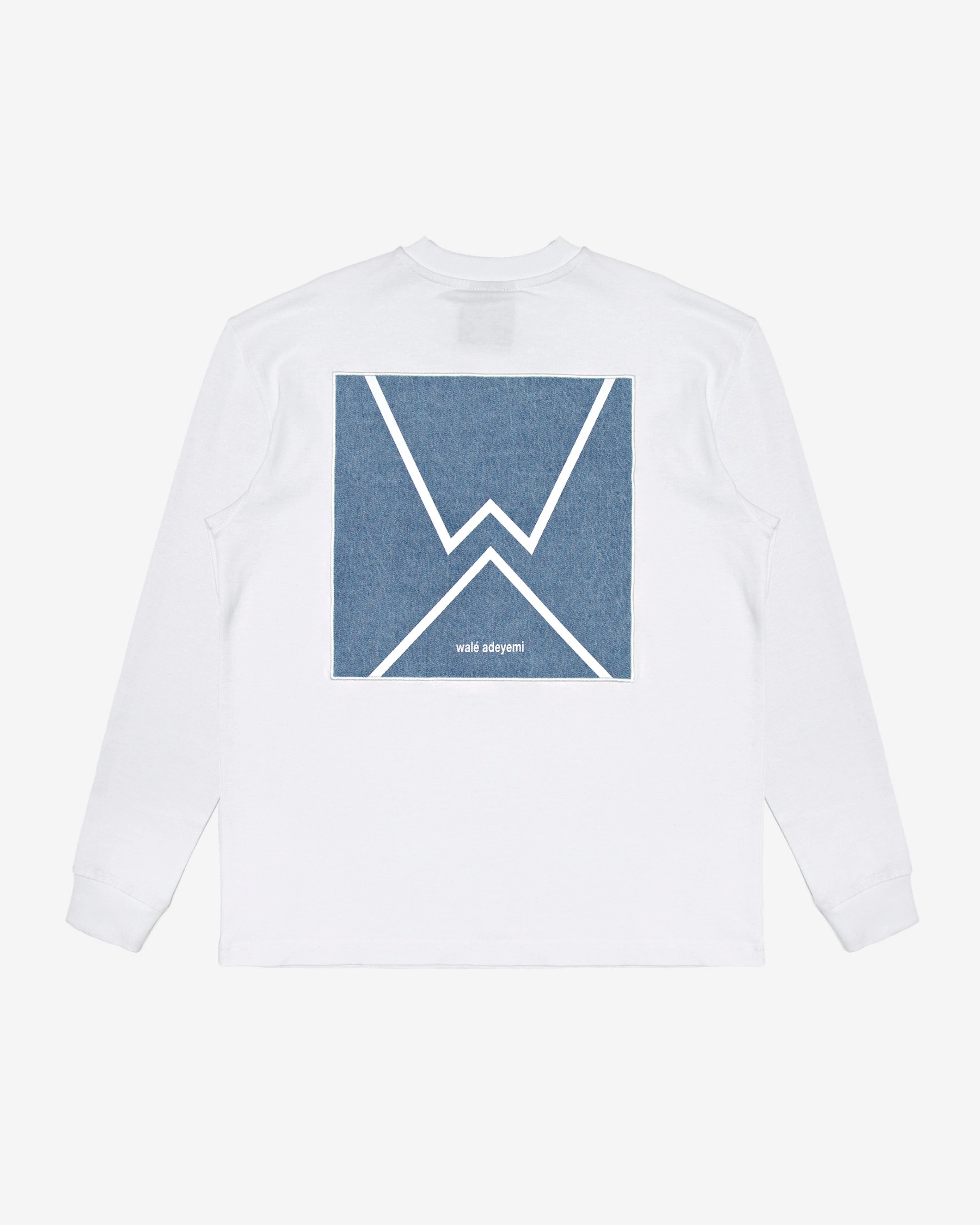 Walé Adeyemi Backbeat long-sleeve T-shirt in White/Blue, back flat-lay view
