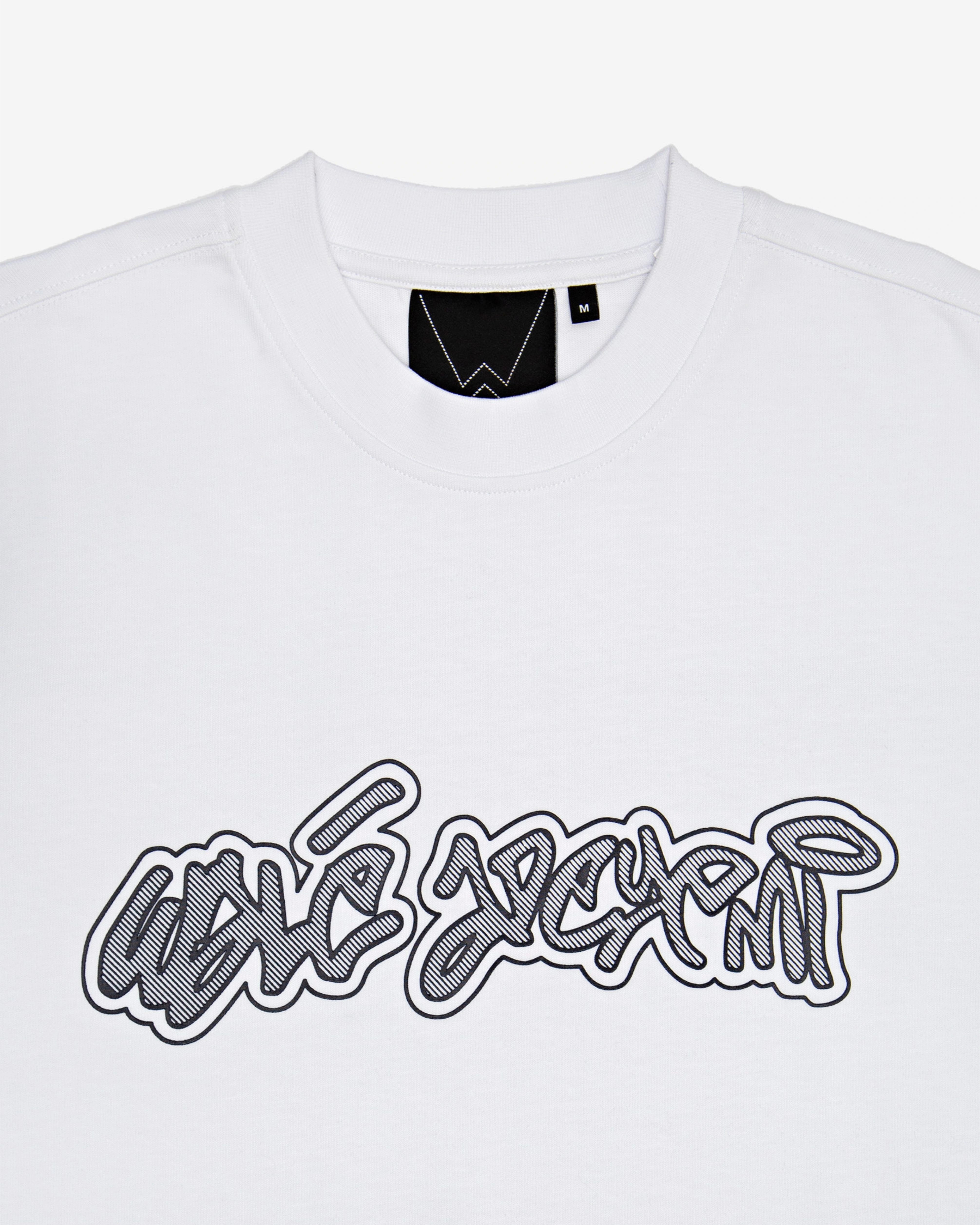 Close-up of the print on the Walé Adeyemi Rhythm T-shirt in White/Black