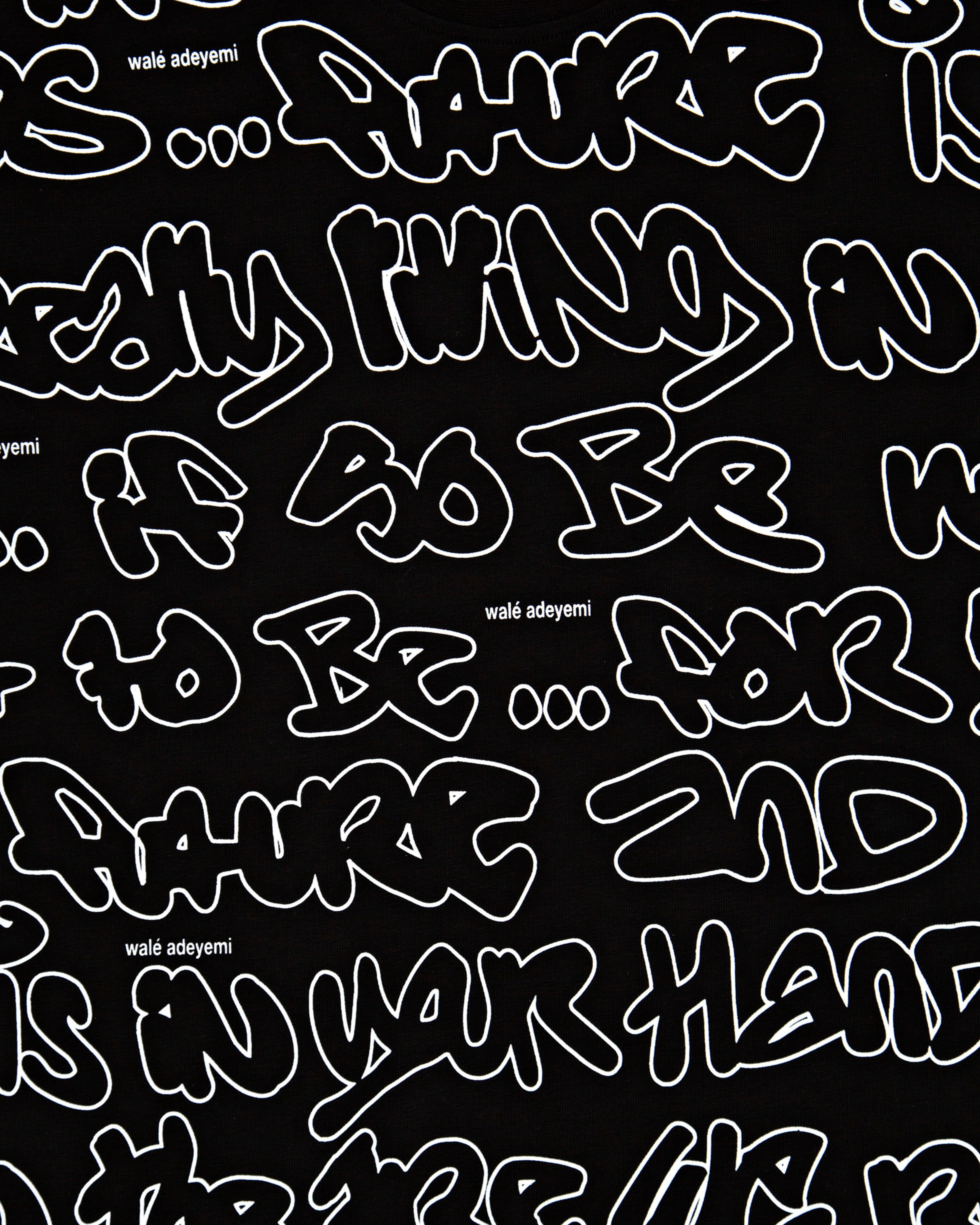 Close-up of the graffiti print on the Walé Adeyemi AOP Graf T-shirt in Black