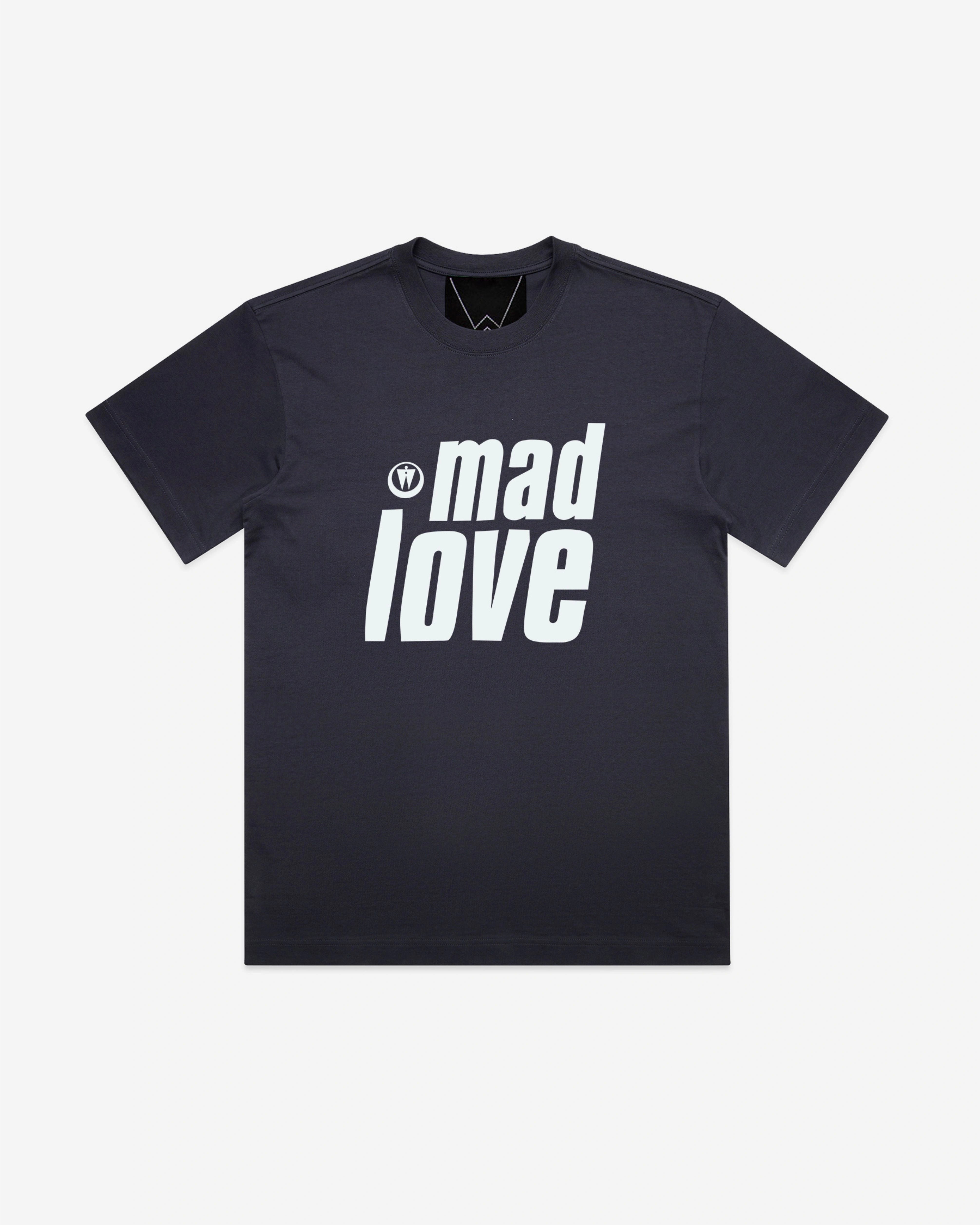 Walé Adeyemi Mad Love T-shirt in Navy/White, front flat lay
