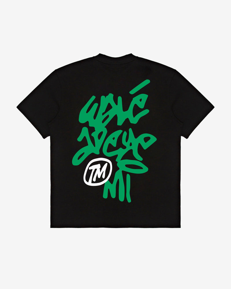 Vinnie T-shirt in black/green, back view — By Walé Adeyemi