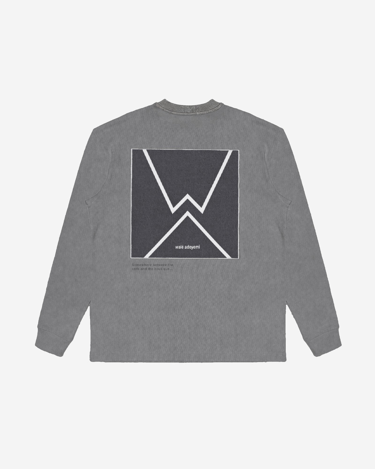 Walé Adeyemi Backbeat long sleeve T-shirt in Grey/Grey, flat back view showing the square W panel
