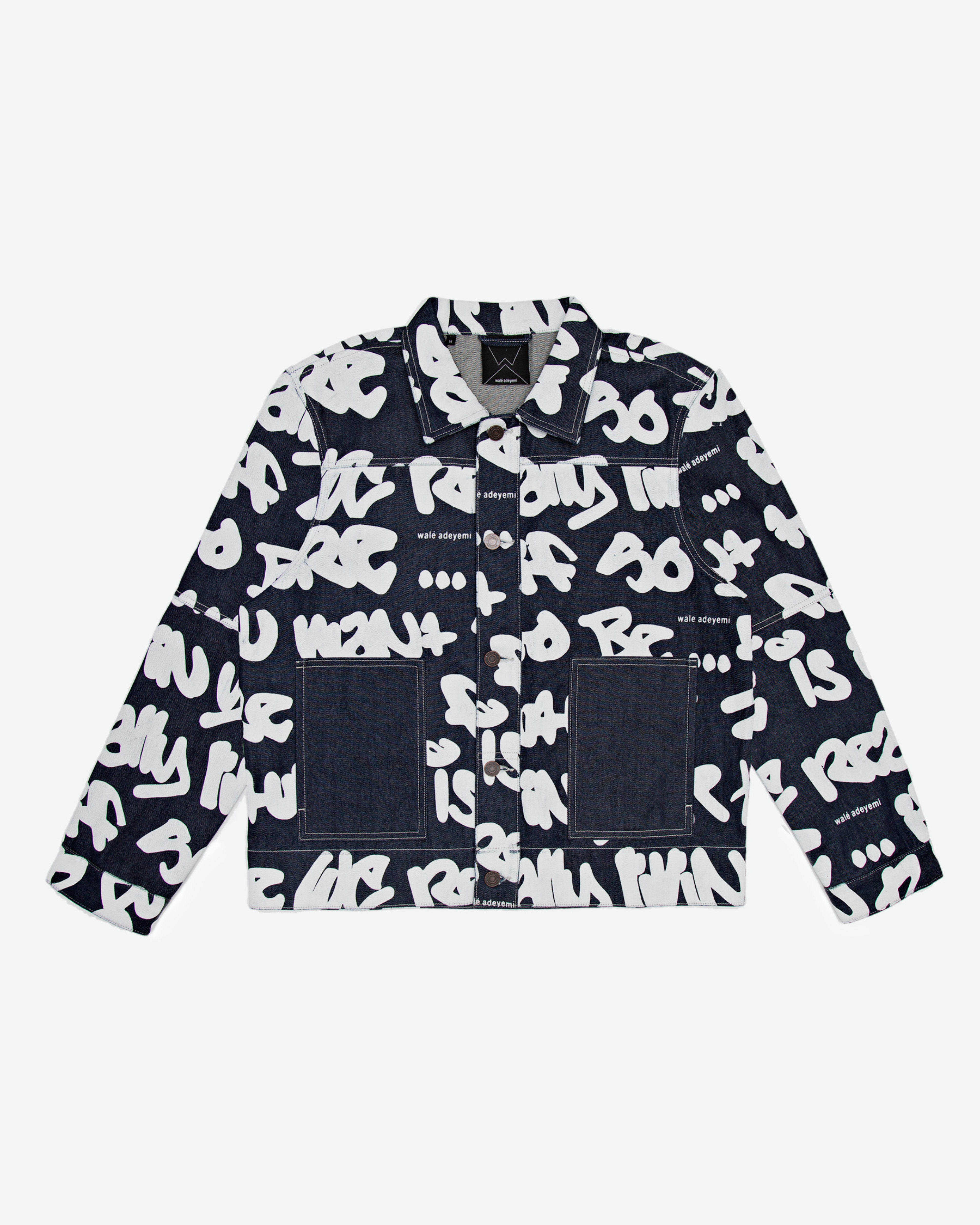 Wale Adeyemi Sound Clash Jacket graffiti denim jacket in Blue/White