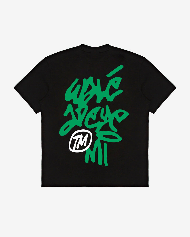 Vinnie T-shirt in black/green, back view — By Walé Adeyemi