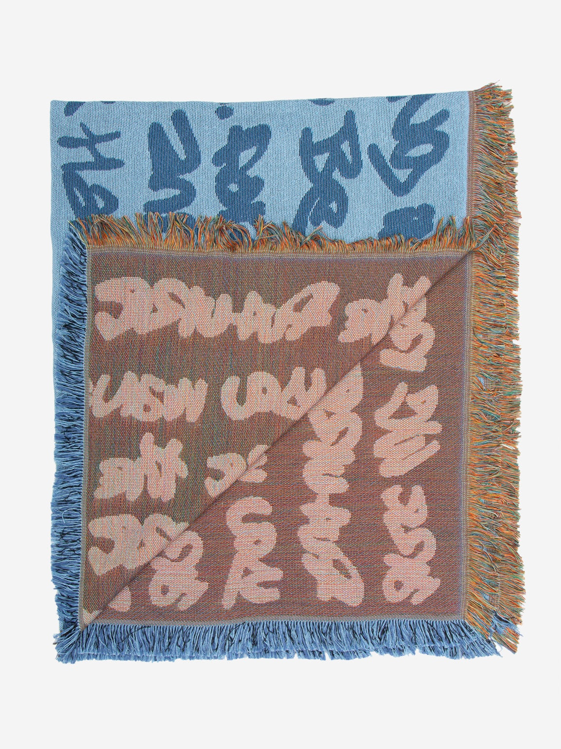 Walé Adeyemi Graf Woven Throw in Blue/Rust, folded full product view