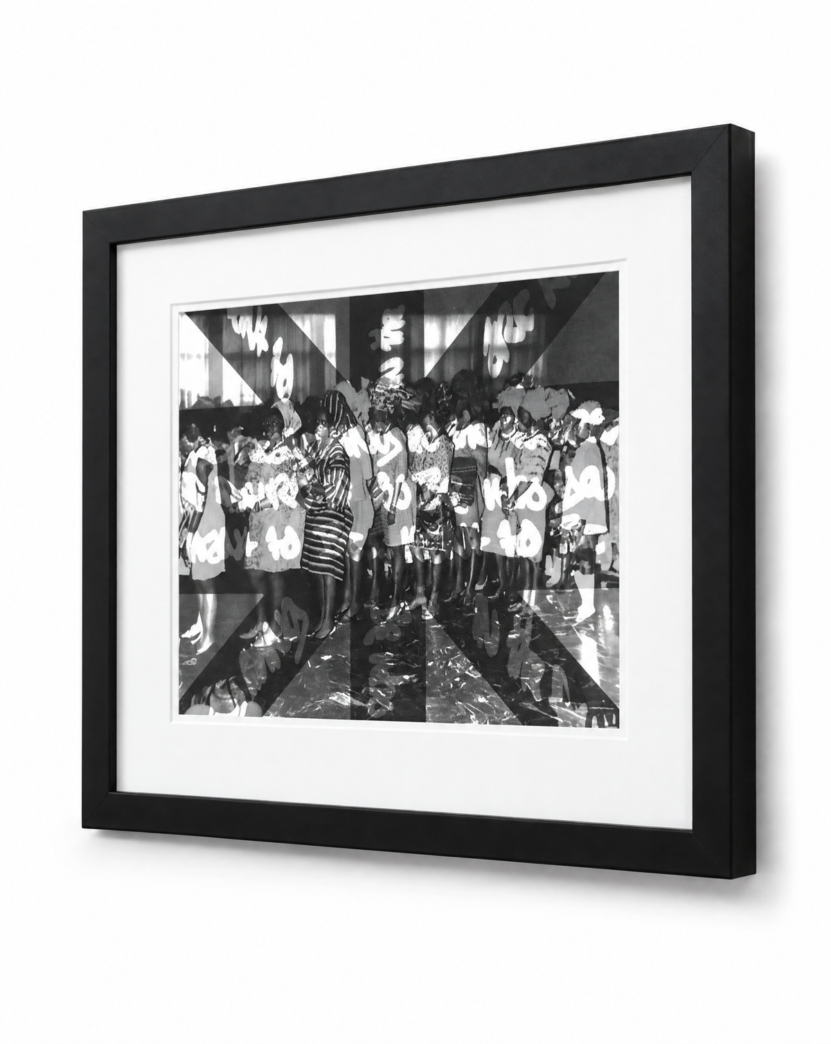 Walé Adeyemi Diaspora Dance Floor framed black-and-white art print, three-quarter view showing the black frame and white mount.